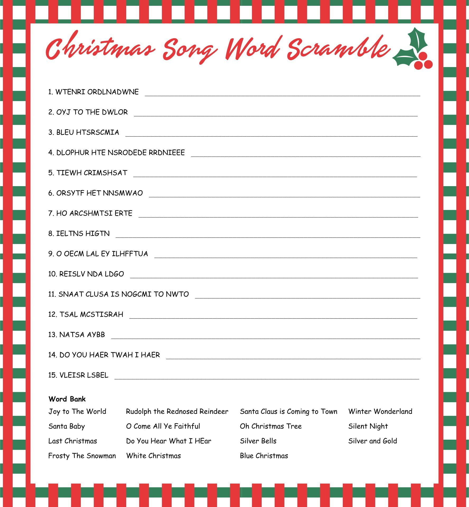 Christmas Song Scramble Printable | Popular Christmas Songs in Christmas Song Scramble Free Printable