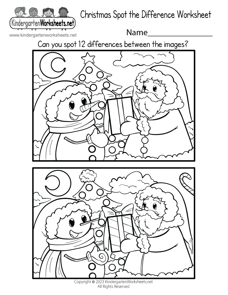 Christmas Spot The Difference Worksheet - Free Printable, Digital in Free Printable Christmas Worksheets For Kids