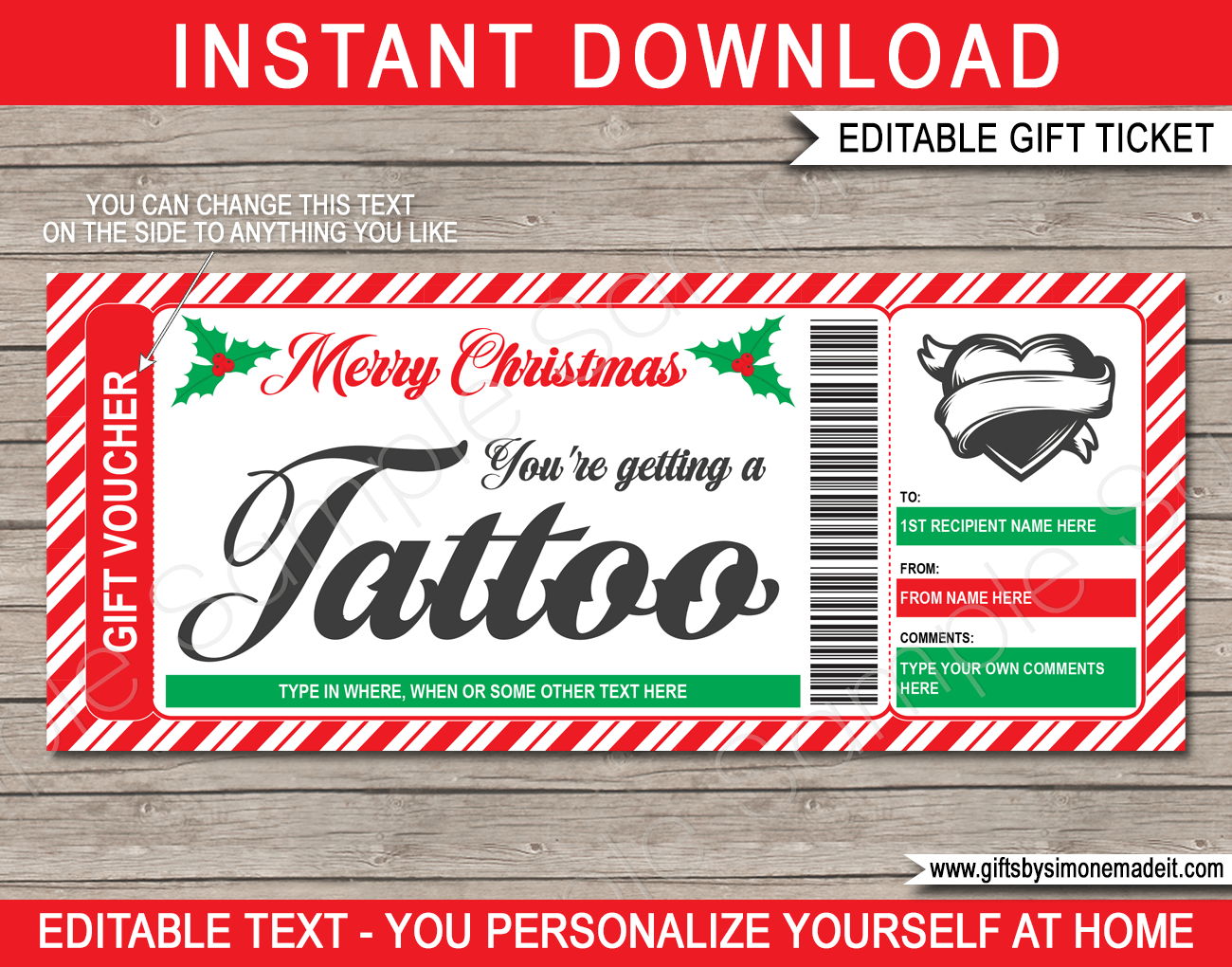 Christmas Tattoo Gift Certificate with Free Printable Tattoo Gift Certificates