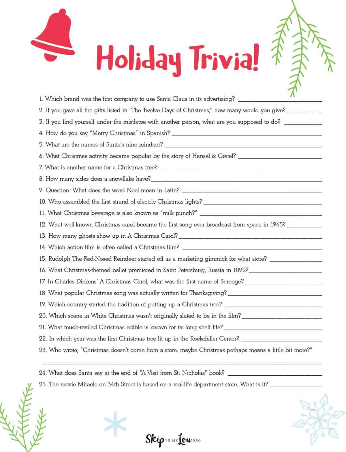 Christmas Trivia | Skip To My Lou pertaining to Free Printable Christmas Trivia Quiz