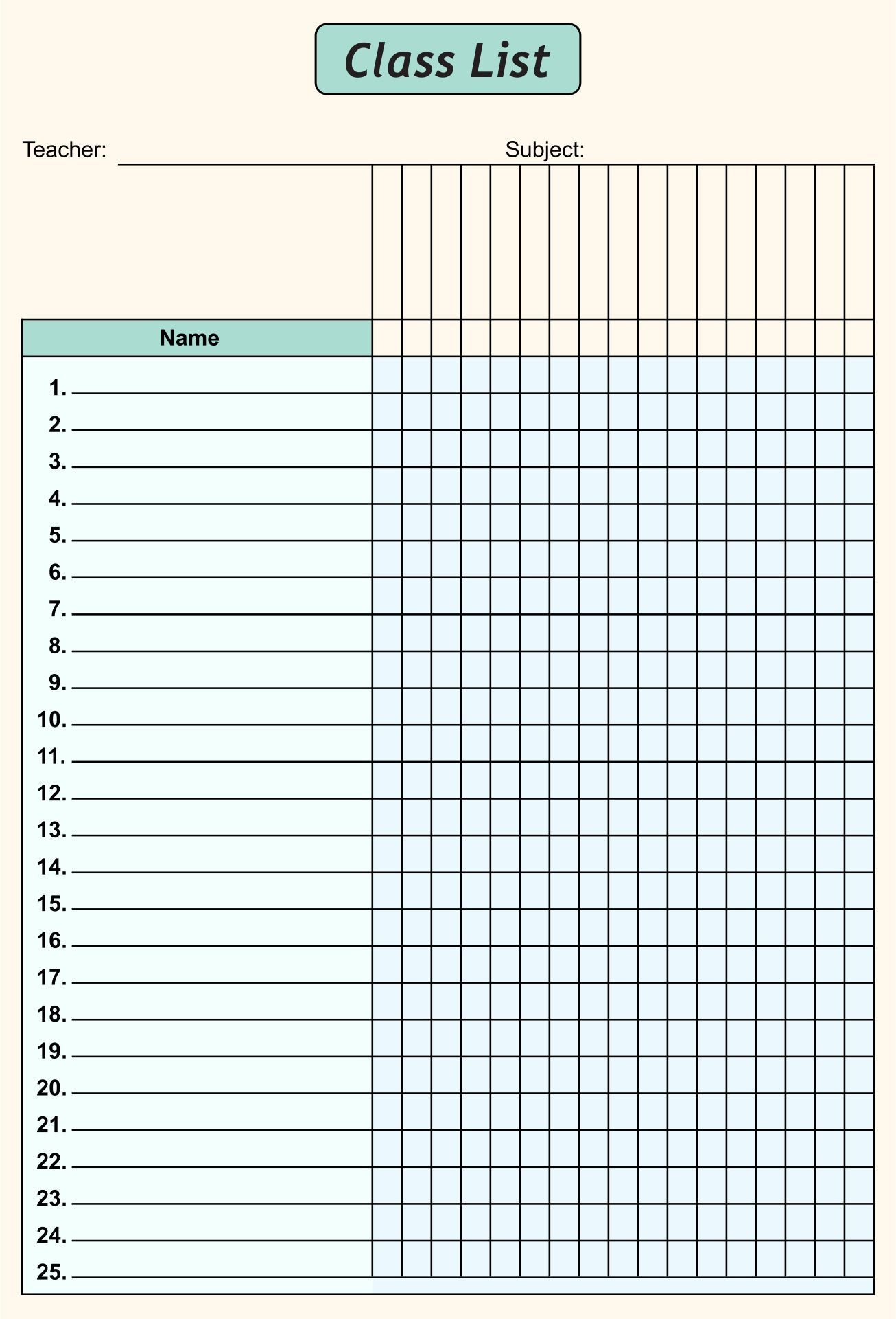 Class List Blank - 10 Free Pdf Printables | Printablee | Class throughout Free Printable Class List Template For Teachers