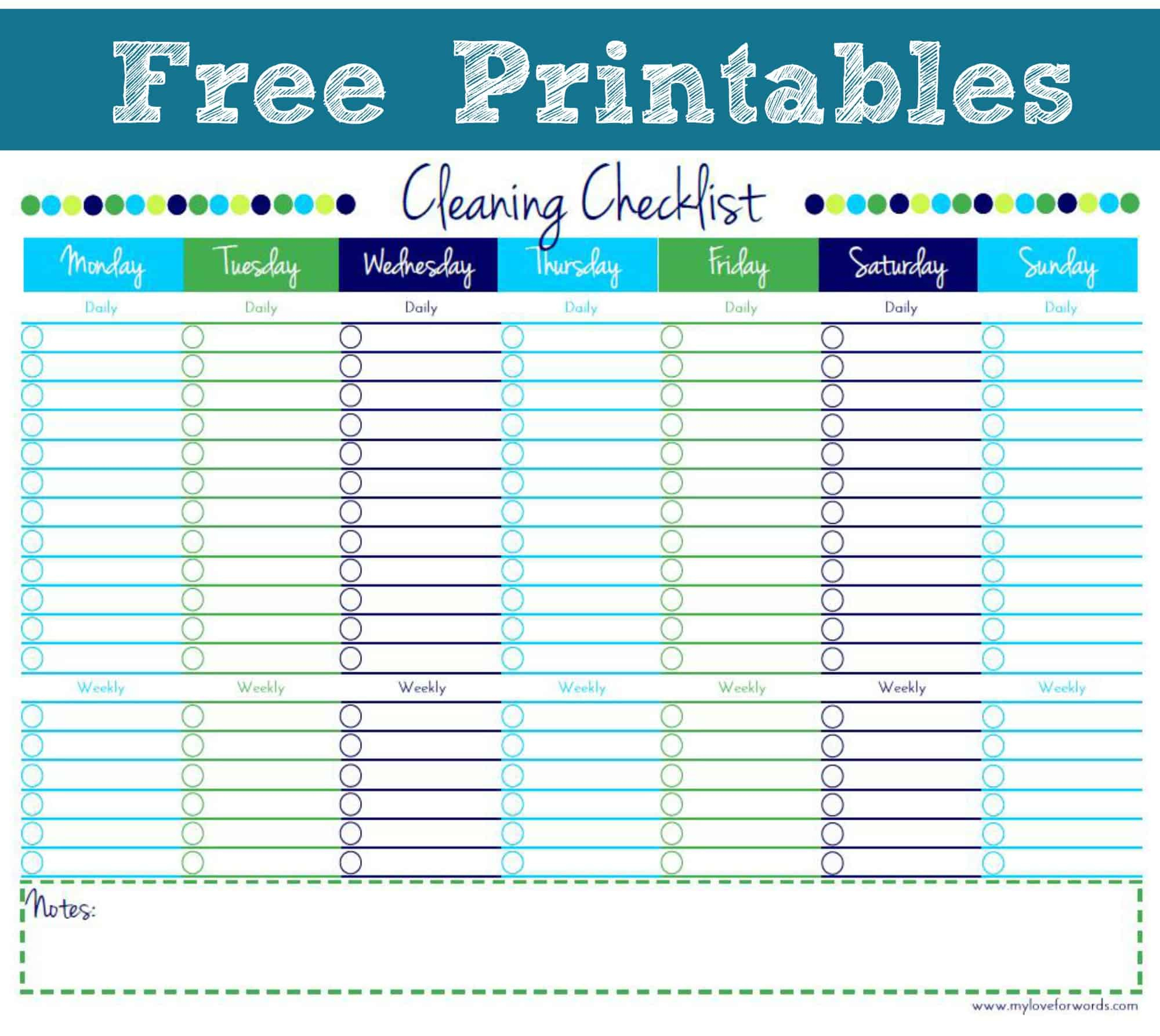 Cleaning Checklist {Free Printable} for Free Printable Cleaning Schedule Template