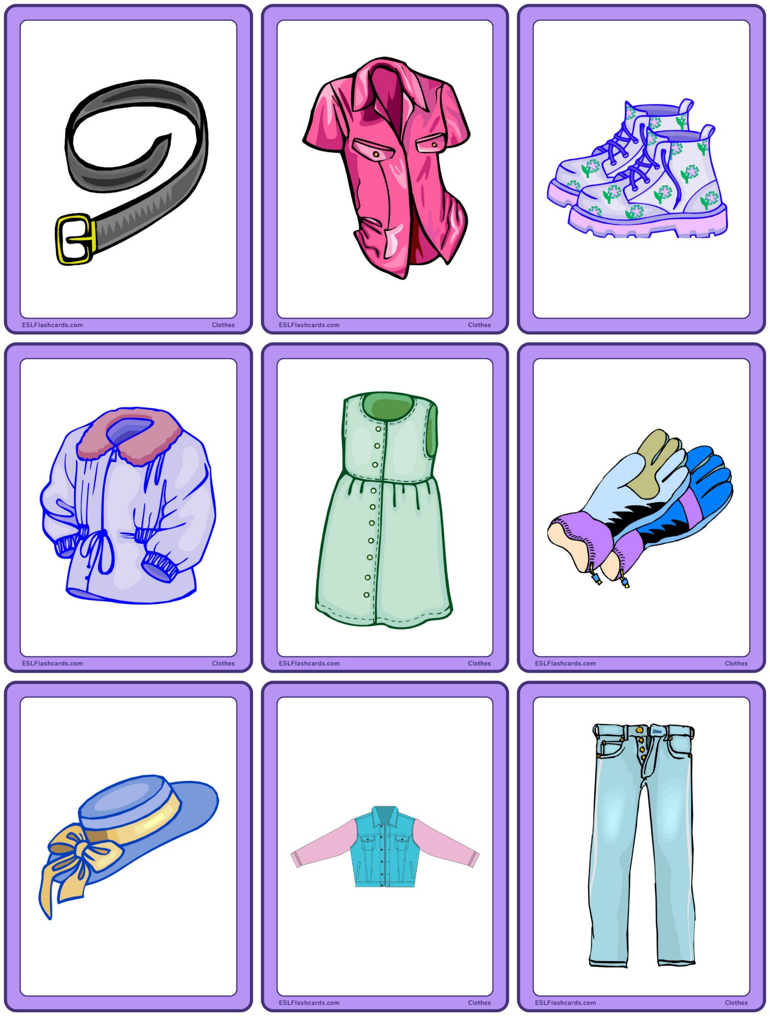 Clothes – Esl Flashcards in Free Printable Clothing Flashcards