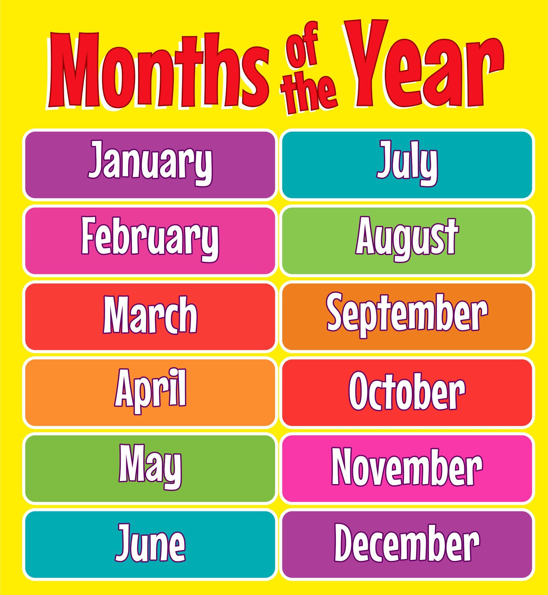 Colorful Months Of The Year Chart For Toddlers inside Free Printable Months of the Year Chart