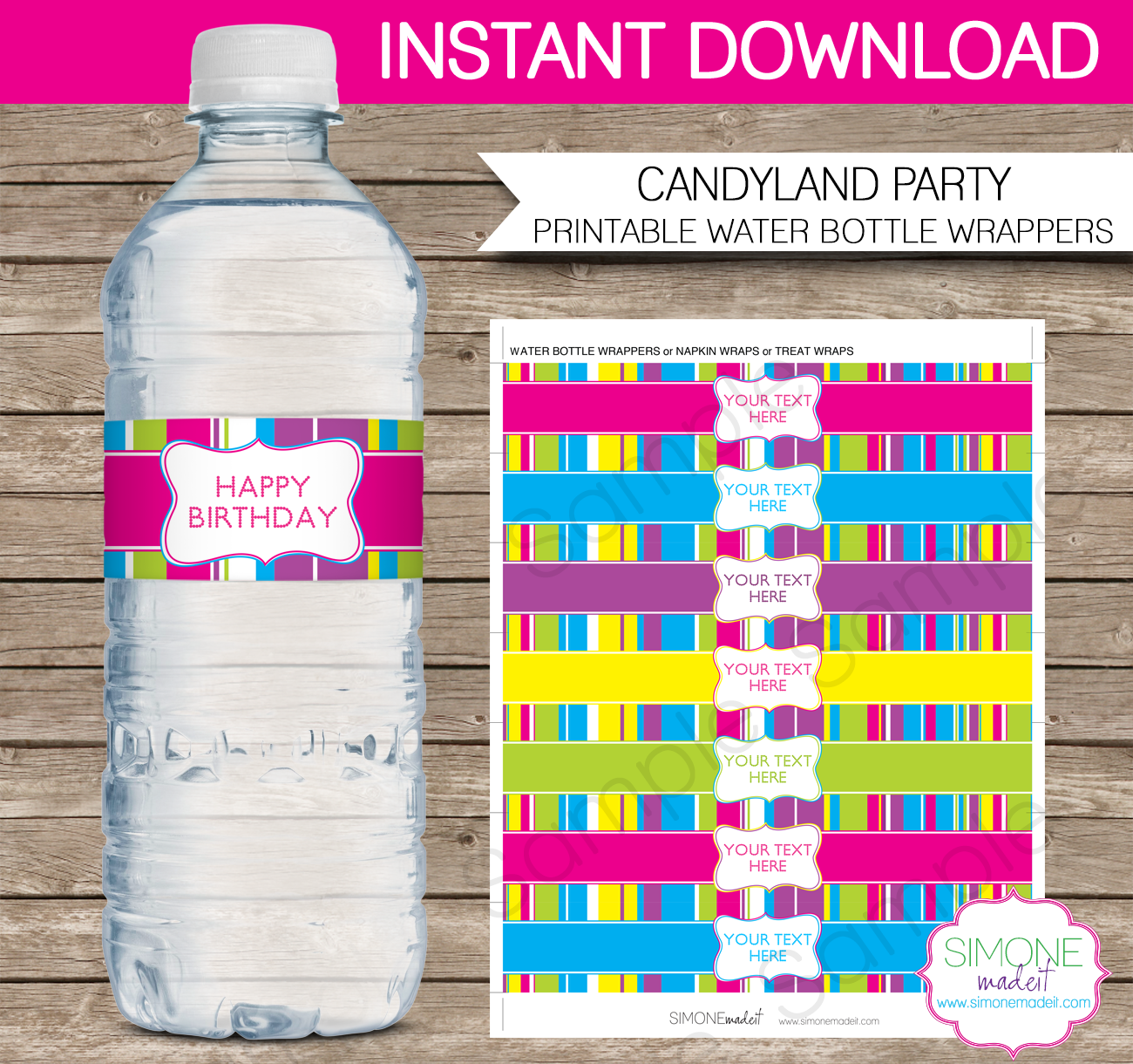 Colorful Water Bottle Labels Template in Free Printable Water Bottle Labels For Birthday