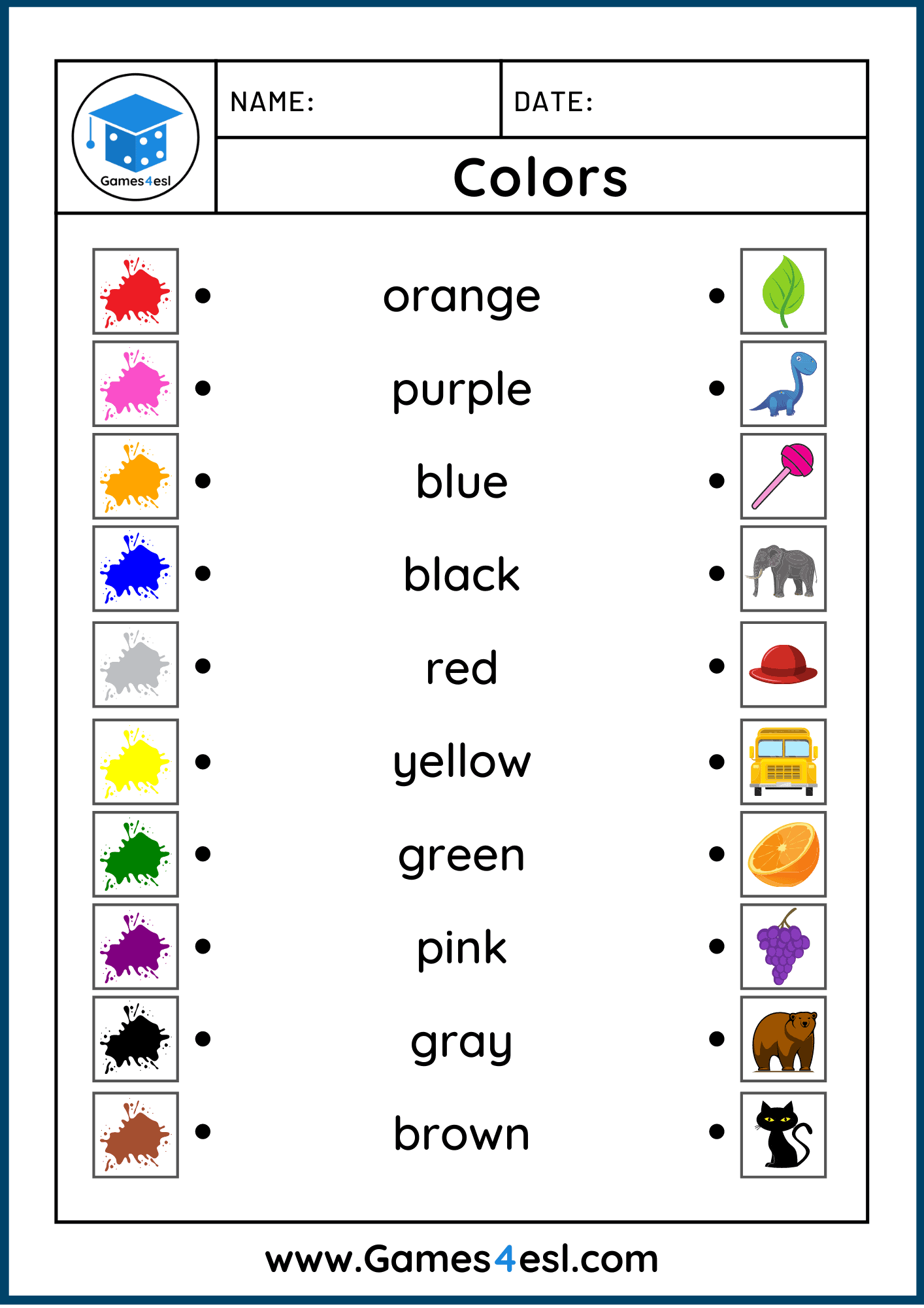 Colors Worksheets | Free Worksheets For Teaching Colors | Games4Esl throughout Free Printable ESL Resources