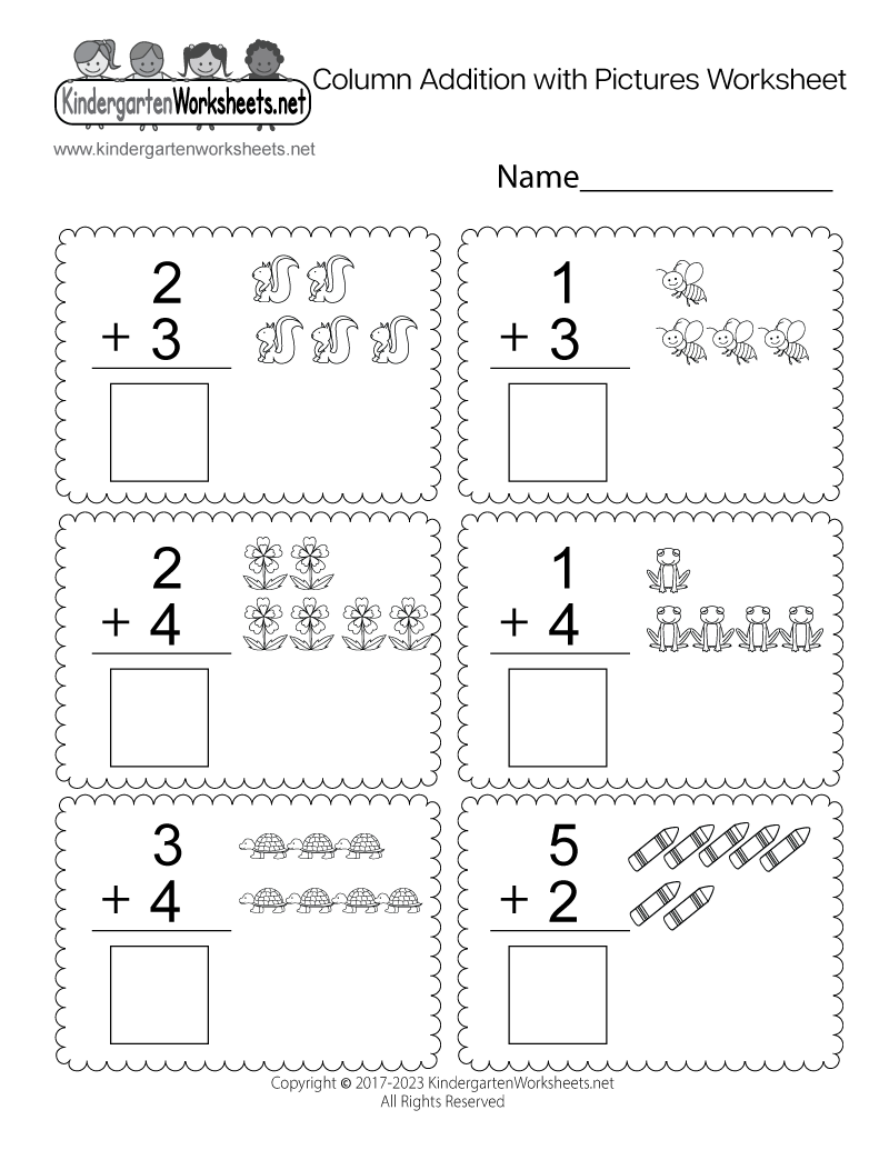 Column Addition With Pictures Worksheet - Free Printable, Digital throughout Free Printable Preschool Addition Worksheets