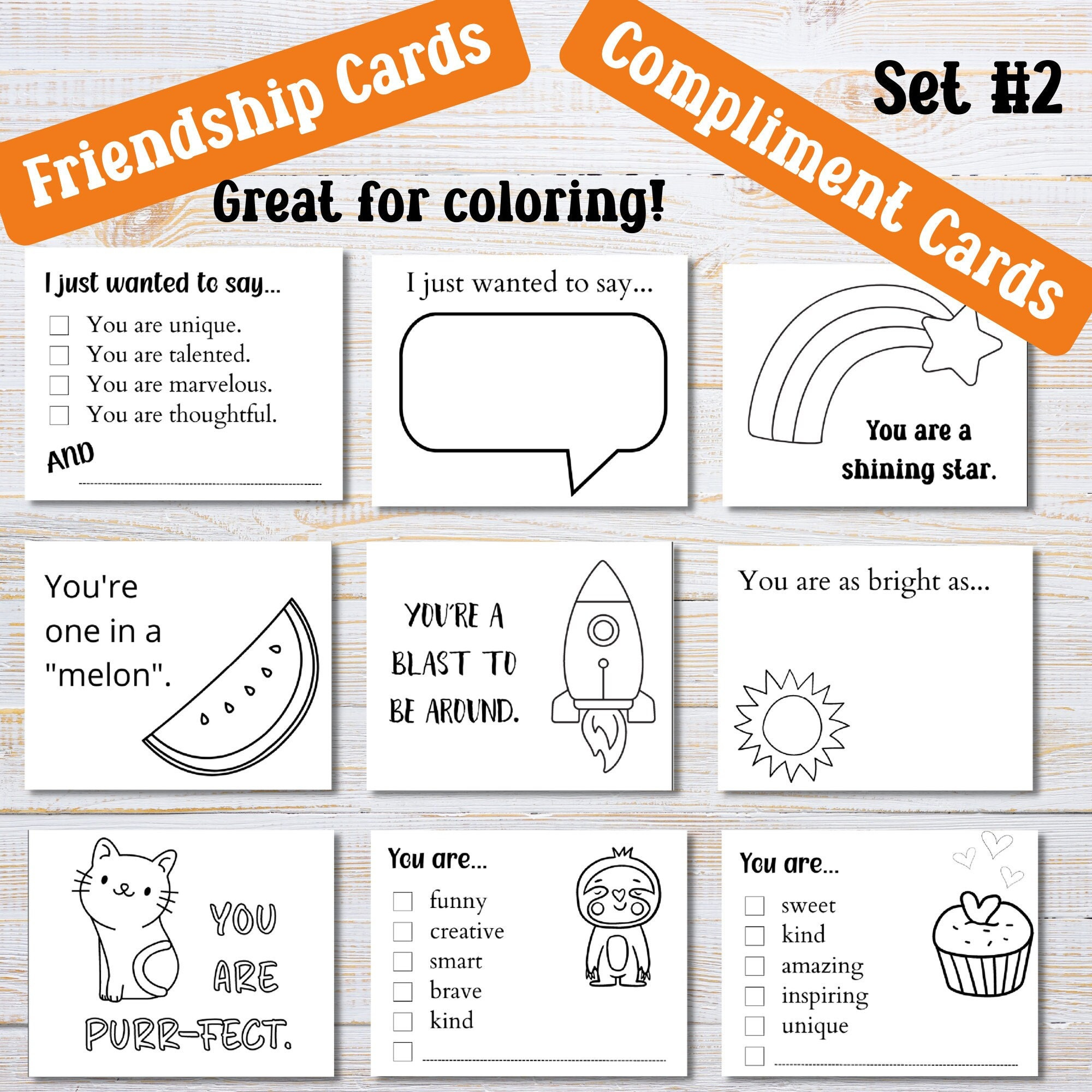 Compliment Cards To Color Printable Kindness Cards Friendship in Free Printable Compliment Cards