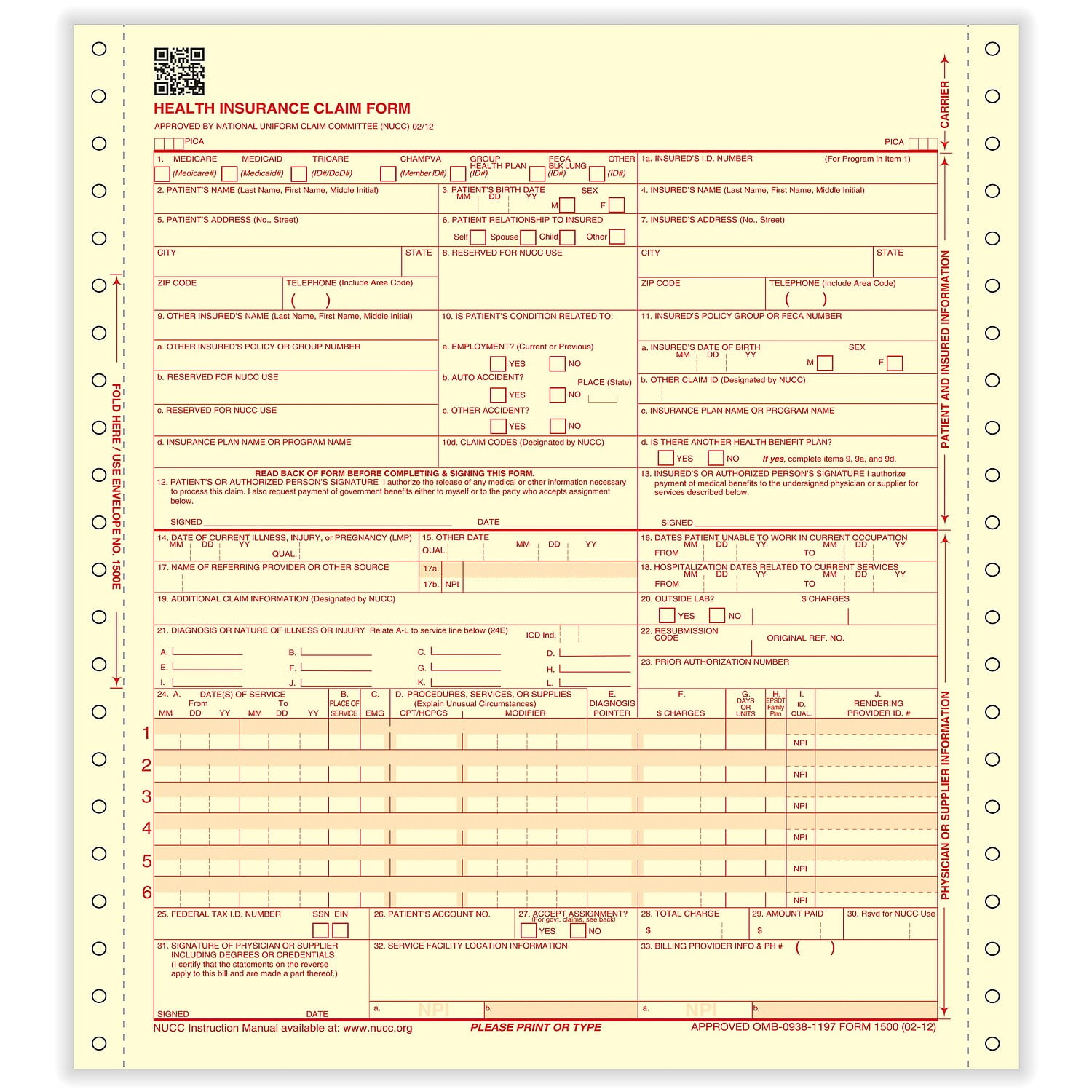 Complyright 2-Part Continuous Cms-1500 Health Insurance Claim for Free Printable Cms 1500 Form 02-12