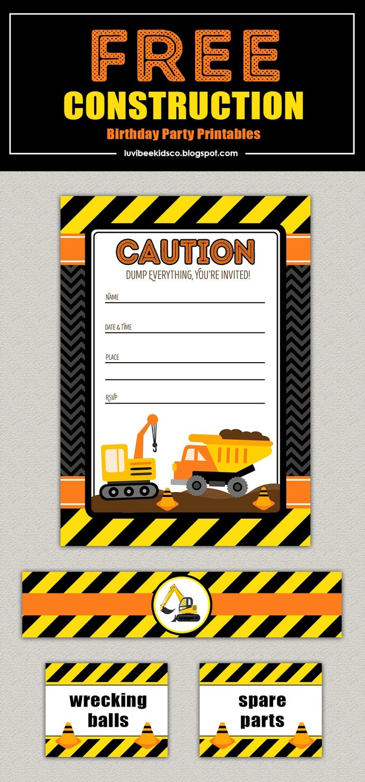 Construction-Party-Printables-Free | Construction Theme Birthday with Free Printable Construction Invitations