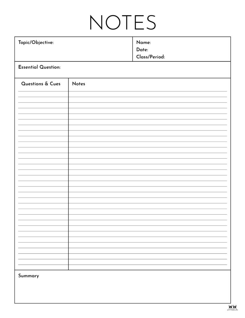 Cornell Notes Templates - 15 Free Printables | Printabulls throughout Free Printable School Notes