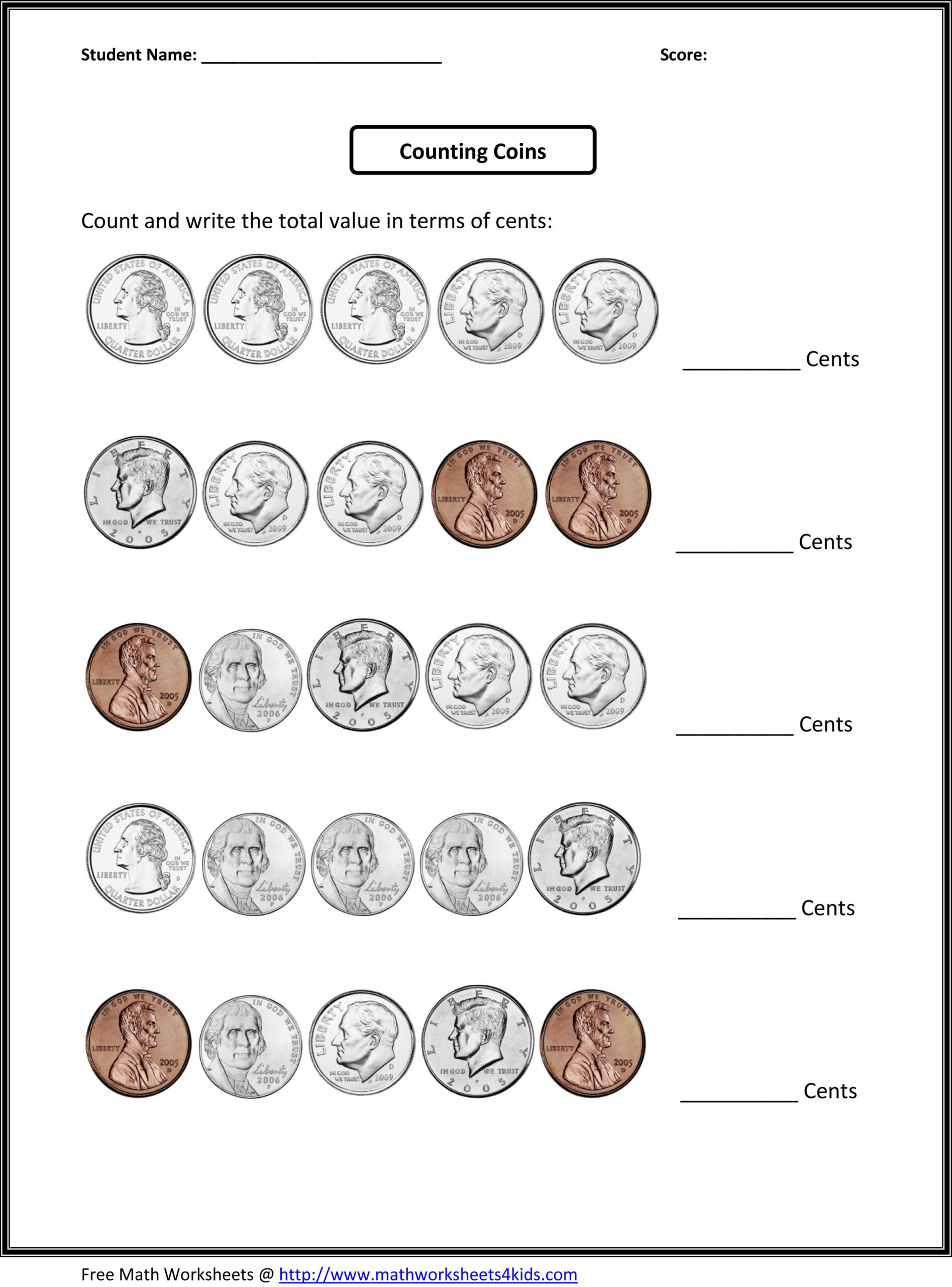 Counting Coins Worksheet For Kids for Free Printable Fun Math Worksheets For 4Th Grade