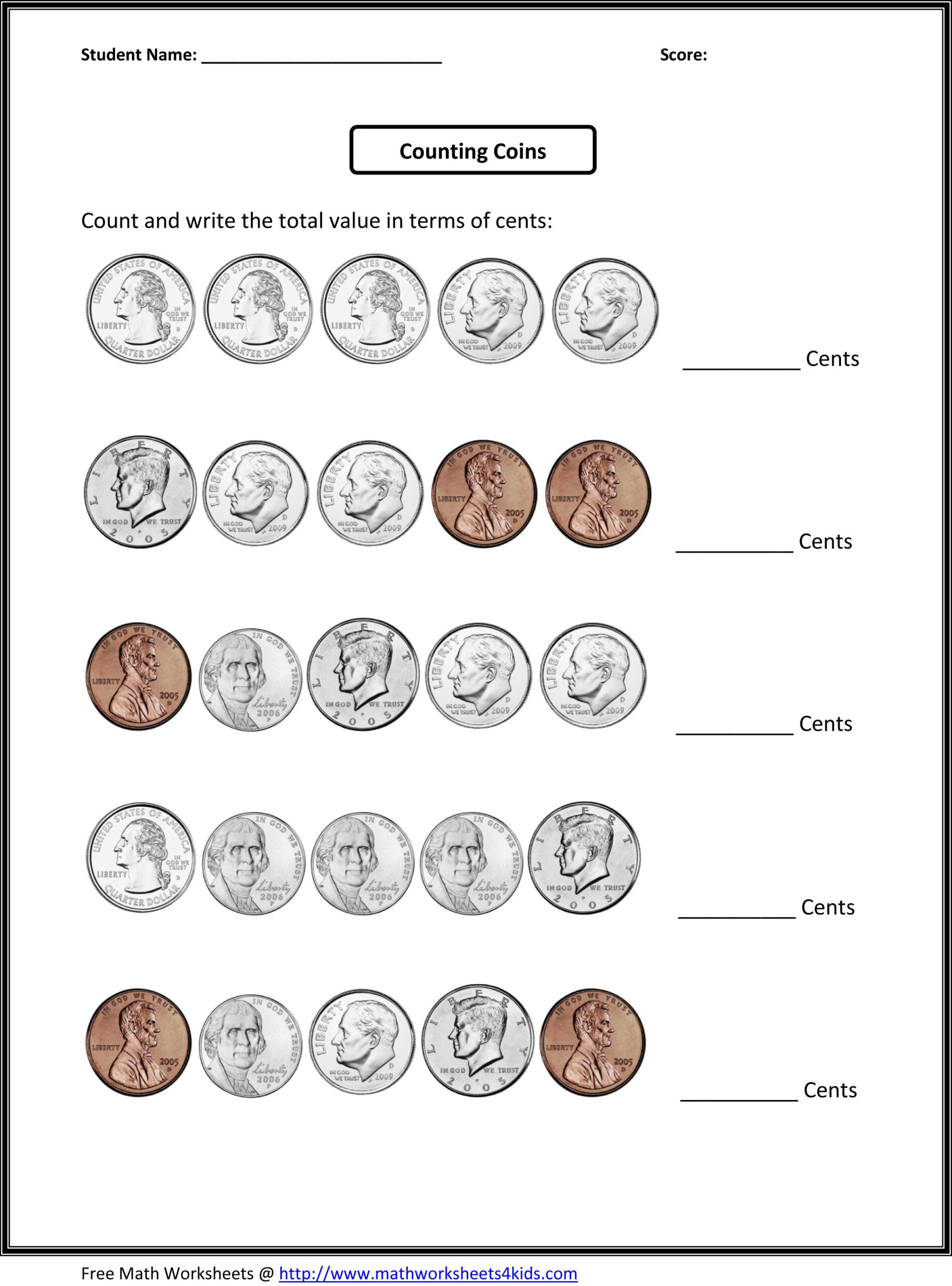 Counting Coins Worksheet For Kids with Free Printable Worksheets For 4Th Grade