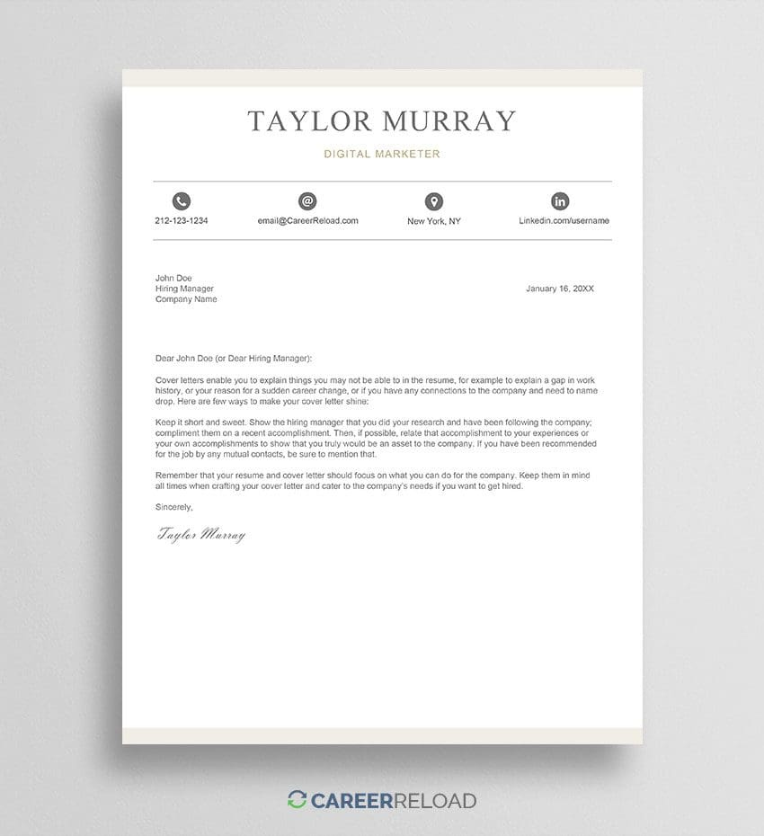 Cover Letter Template For Resume - Instant Download with regard to Free Printable Resume Cover Letter Templates