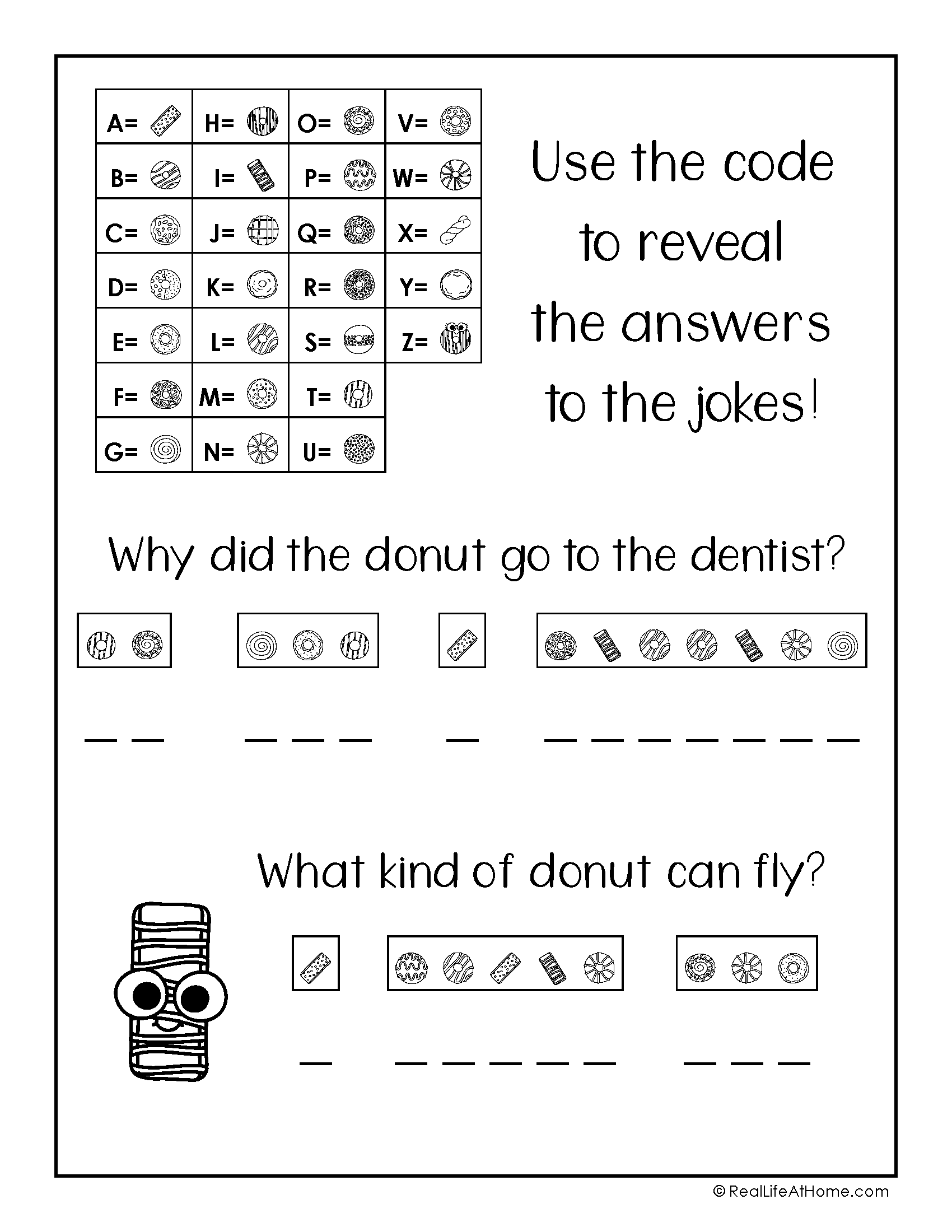 Crack The Code Puzzles Free Printable Featuring Donut Jokes for Crack the Code Worksheets Printable Free