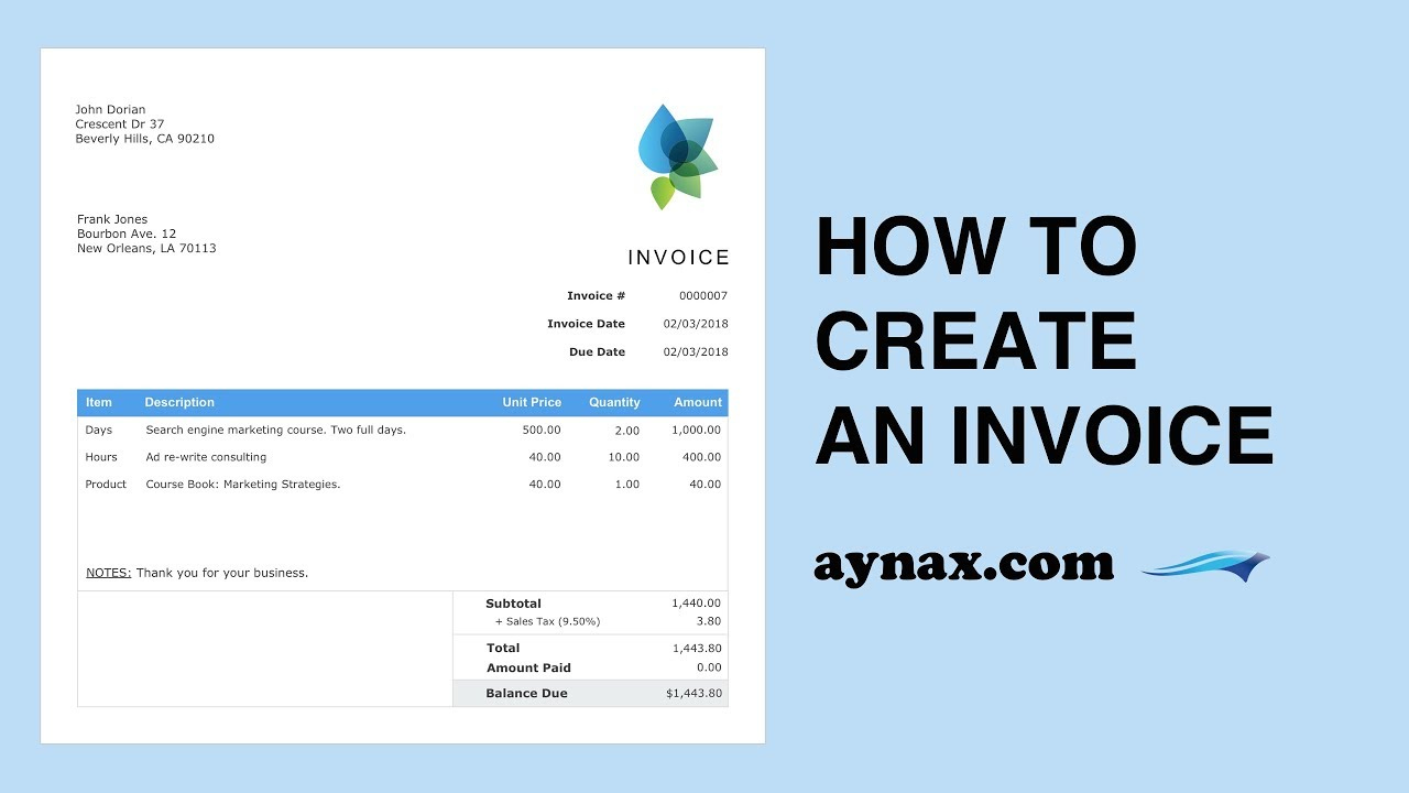 Create An Invoice pertaining to Aynax Com Free Printable Invoice