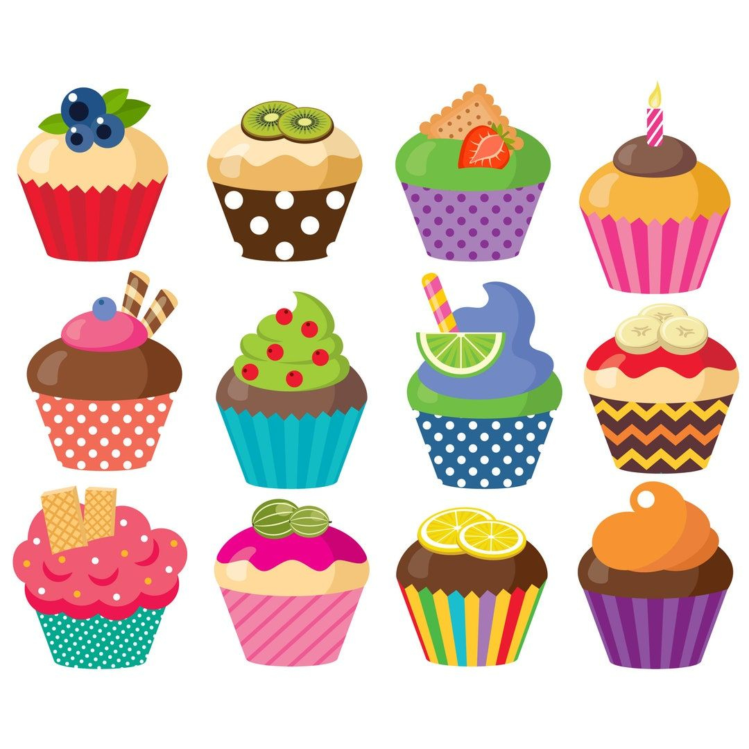 Cupcake Clipart. Vector Sweets Graphic. Candy, Birthday, Party for Free Printable Cupcake Clipart