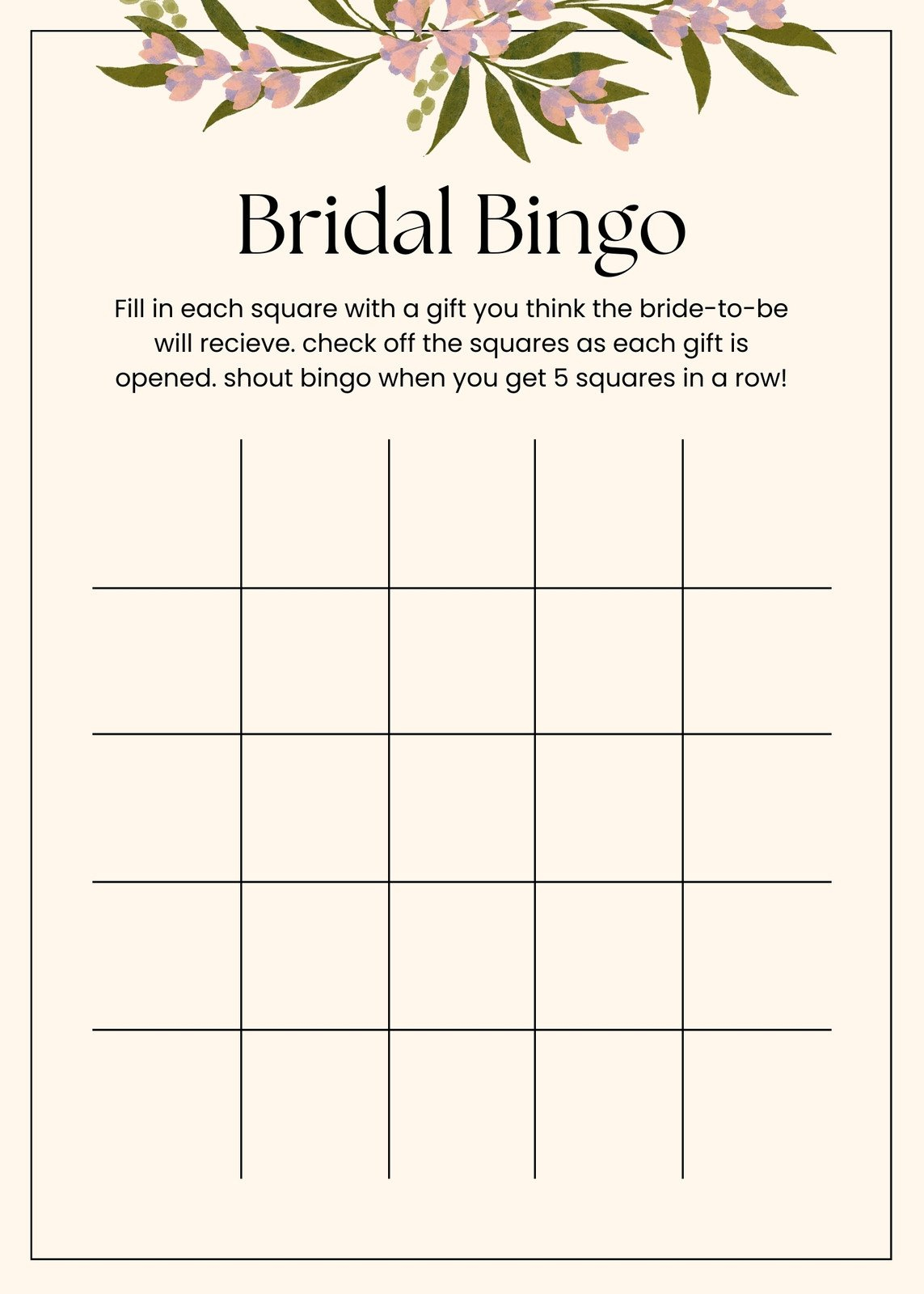 Customize 39+ Bridal Shower Bingo Card Templates Online - Canva with Free Printable Bridal Bingo Sheets