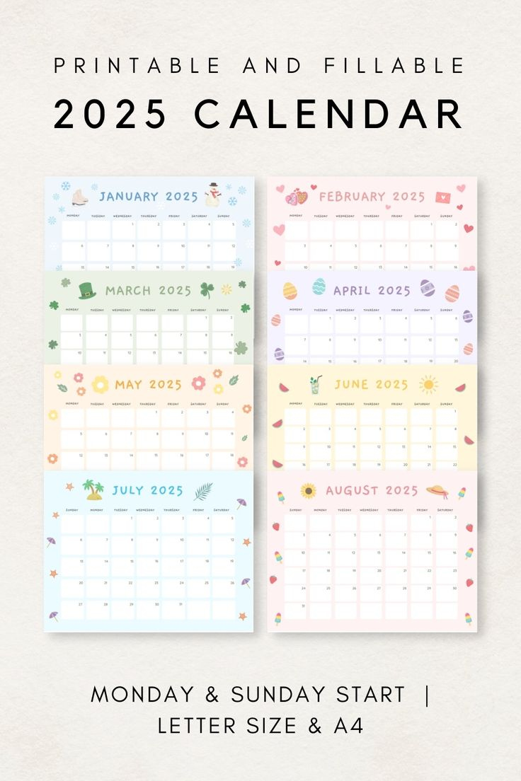 Cute 2025 Calendar Printable, Monthly Calendar 2025, 2025 Planner with Free Cute Printable Planner 2025