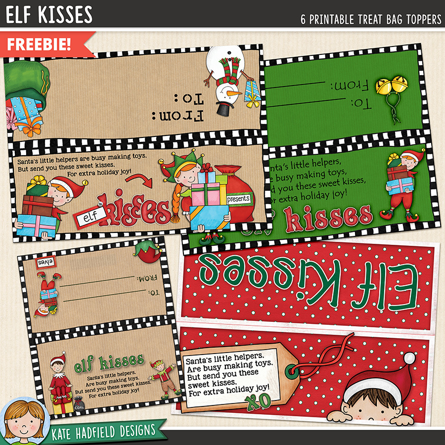 Cute Elf Kisses Treat Bag Topper Printable in Free Printable Bag Toppers