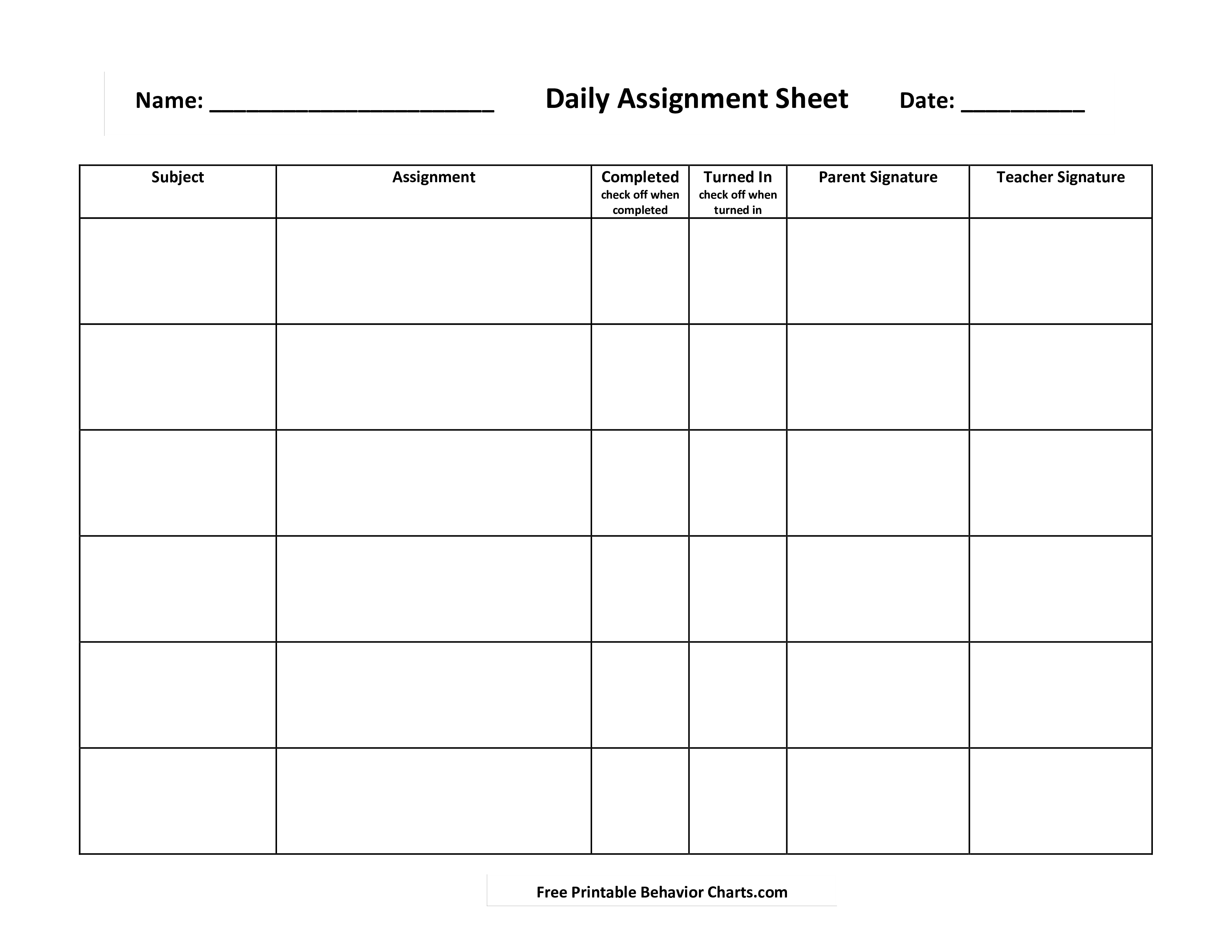 Daily Assignment Template | Allbusinesstemplates pertaining to Free Printable Daily Assignment Sheets