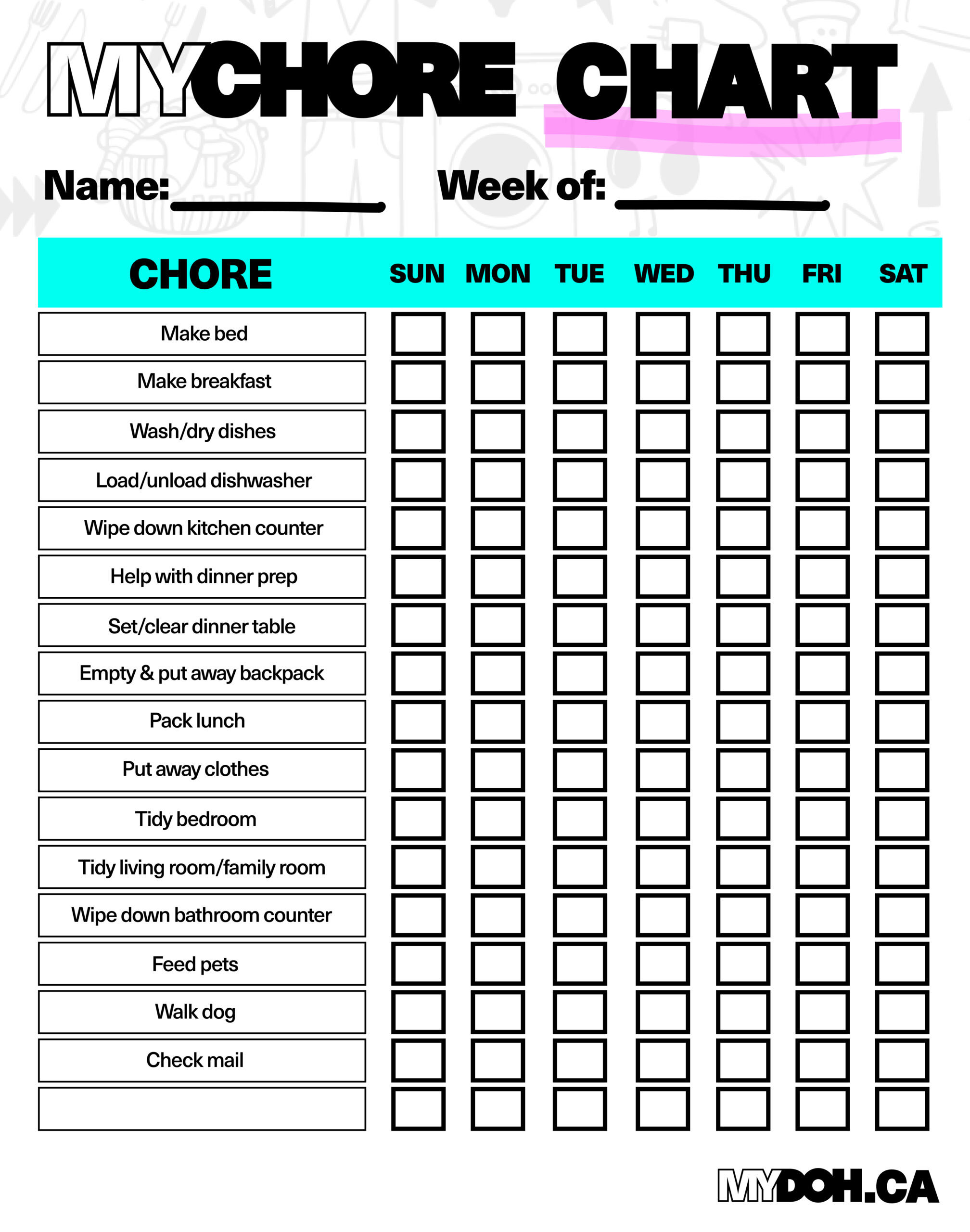 Daily Chores For Teens And Tweens | Mydoh pertaining to Free Printable Teenage Chore Chart