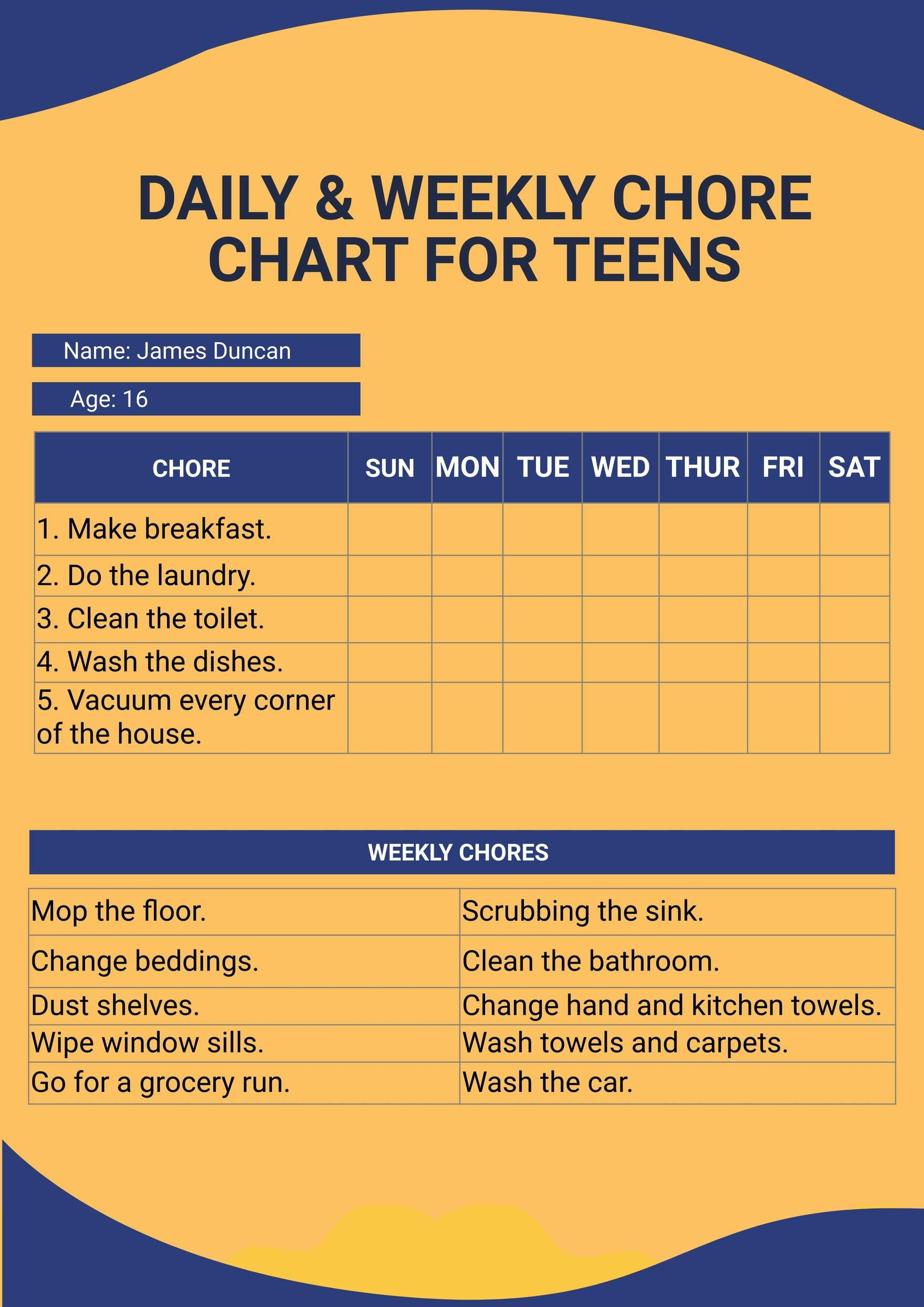 Daily &amp;amp; Weekly Chore Chart For Teens In Illustrator, Pdf within Free Printable Teenage Chore Chart