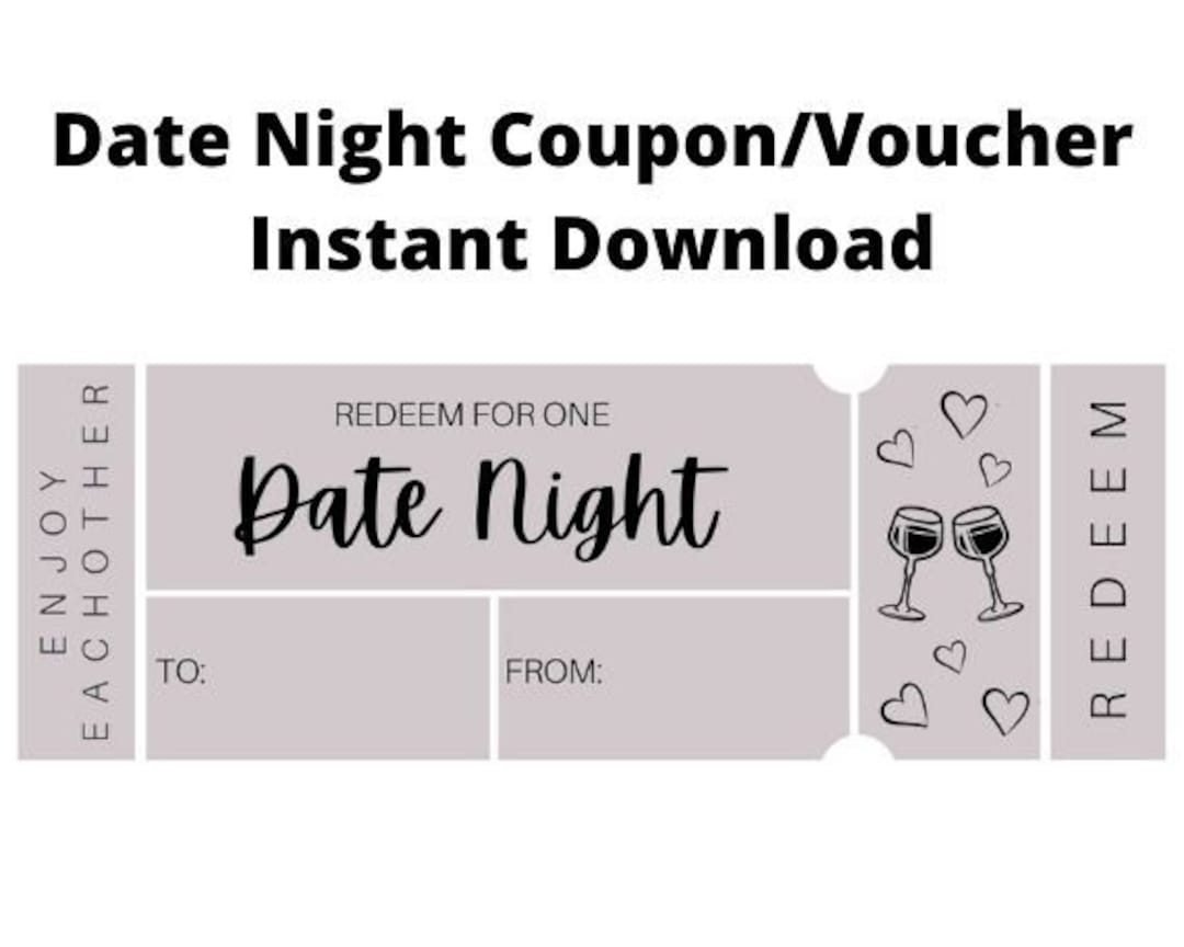 Date Night Ticket Voucher/Coupon Pdf - Etsy for Free Printable Date Night Coupon