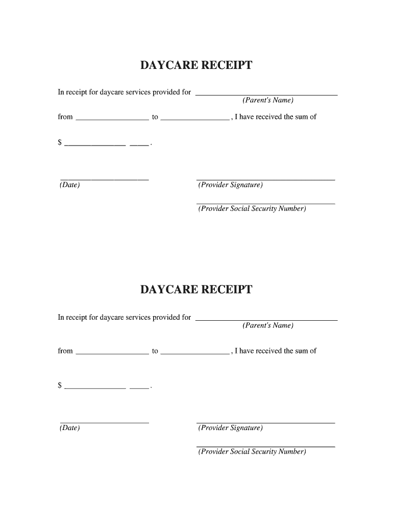 Daycare Receipt - Fill Online, Printable, Fillable, Blank | Pdffiller throughout Free Printable Daycare Receipts