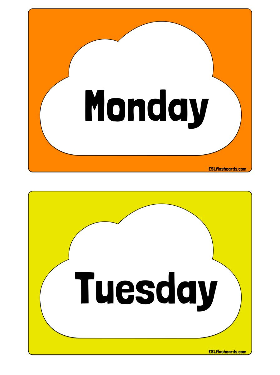 Days Of The Week And Months Of The Year Flashcard Sets – Esl regarding Free Printable Days Of The Week Cards