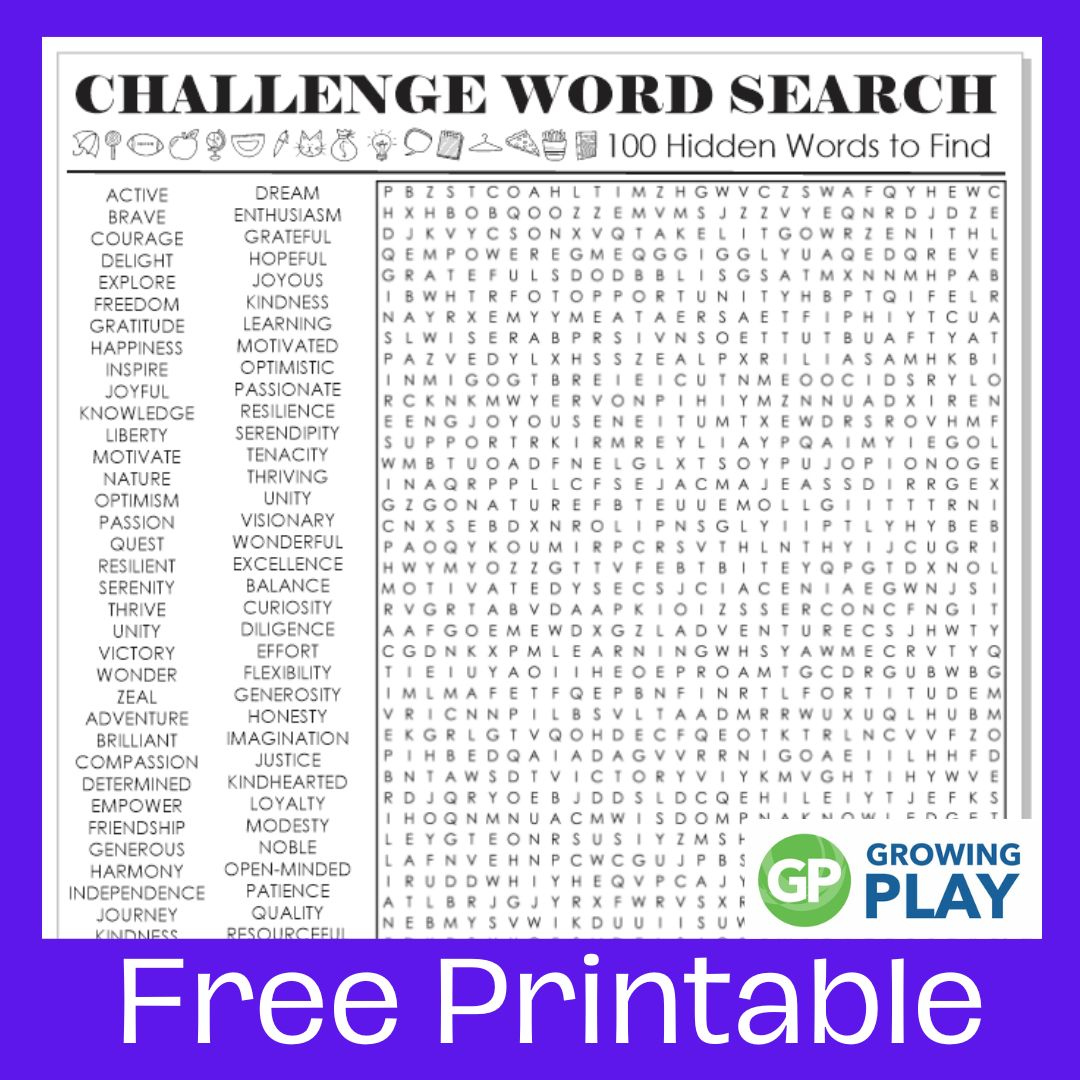 Difficult Word Search Puzzle - Free Challenge Printable - Growing Play in Free Word Search With Hidden Message Printable