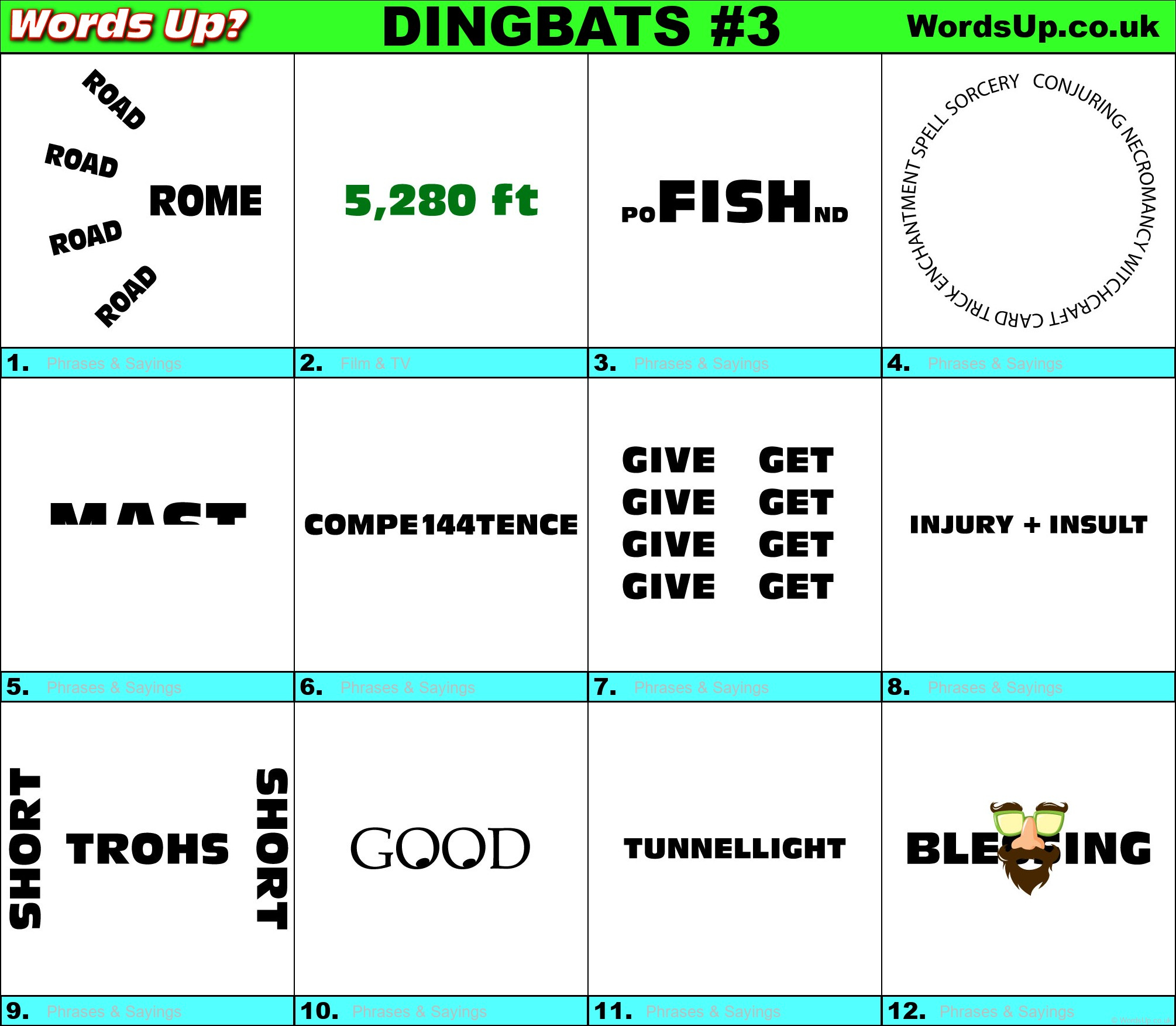 Dingbats Quiz #3 » Find The Answers To Over 730 Dingbats! » Words for Free Printable Dingbats Puzzles