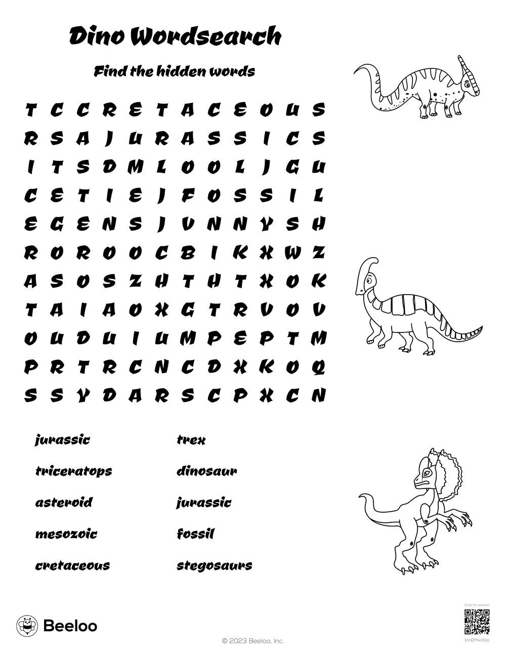 Dinosaur-Themed Word Searches • Beeloo Printable Crafts And with regard to Free Printable Dinosaur Word Search