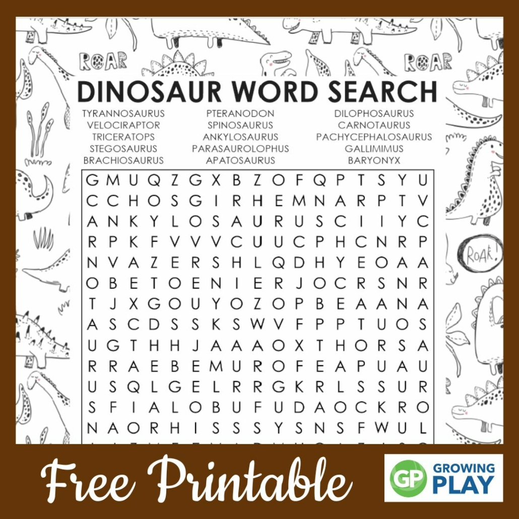 Dinosaur Word Search Puzzle - Free - Growing Play inside Free Printable Dinosaur Word Search