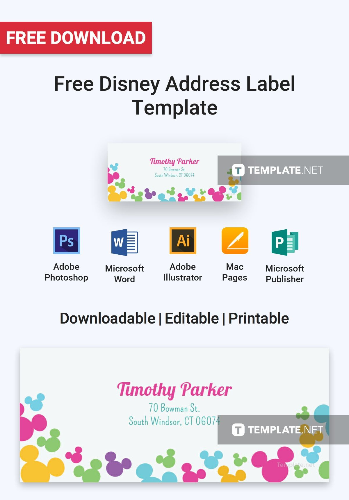 Disney Address Label Template In Photoshop, Word, Illustrator throughout Free Printable Disney Address Labels