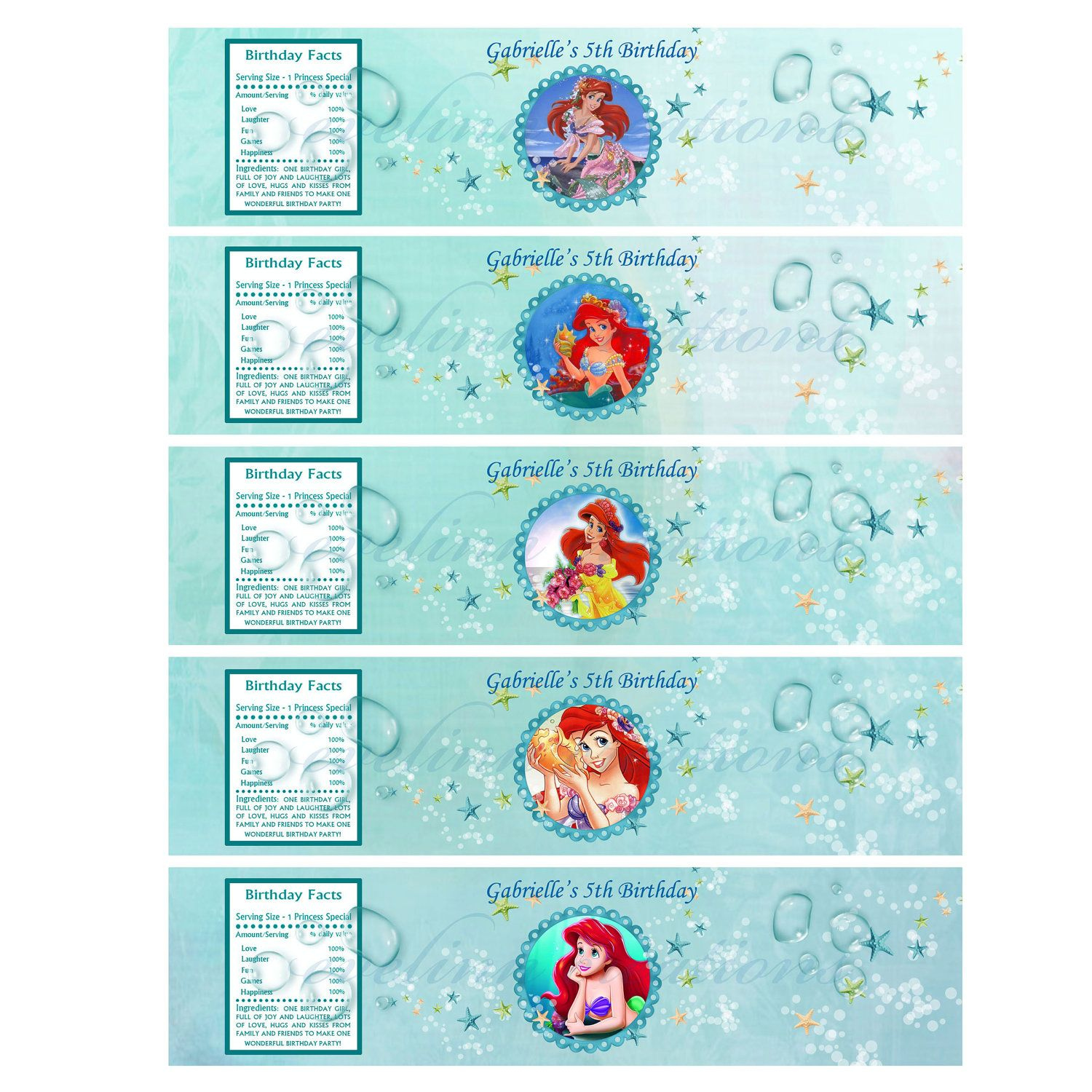 Disney Ariel The Little Mermaid Water Bottle Labels Printable in Free Printable Little Mermaid Water Bottle Labels