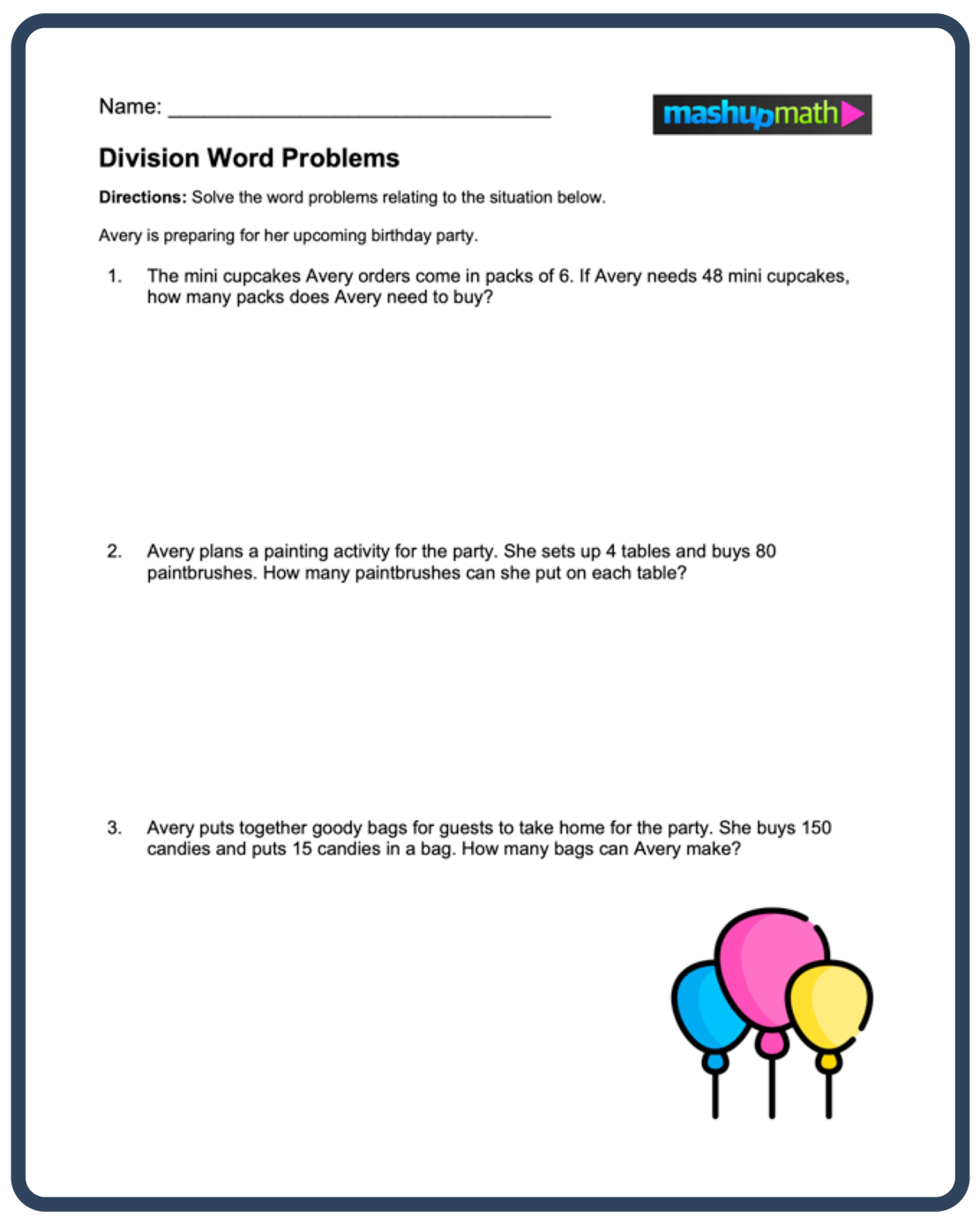 Division Word Problems—Free Worksheets For Grades 3-5 — Mashup Math within Free Printable Division Word Problems Worksheets for Grade 3