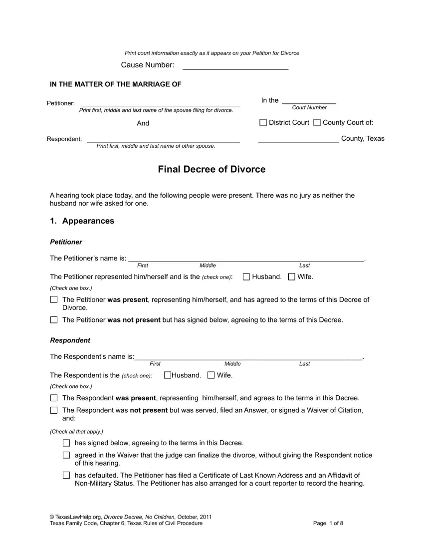 Divorce Decree Form ≡ Fill Out Printable Pdf Forms Online intended for Free Printable Divorce Decree Forms