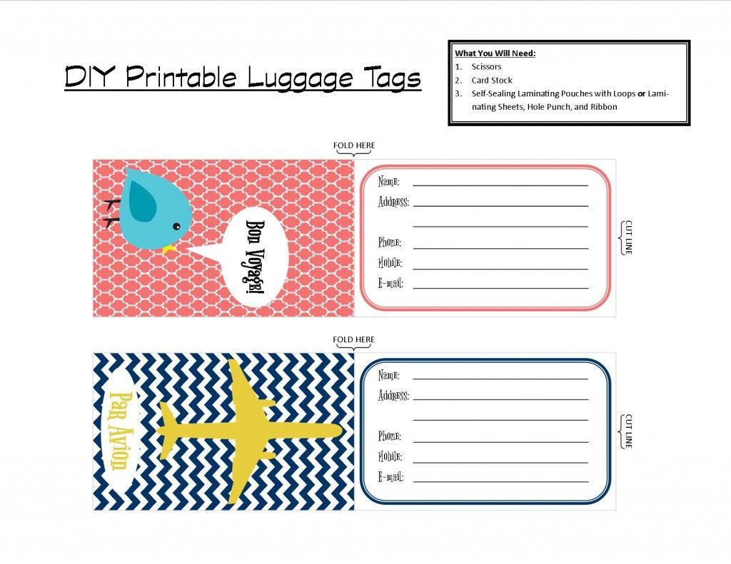 Diy Printable Luggage Tags with Free Printable Luggage Tags