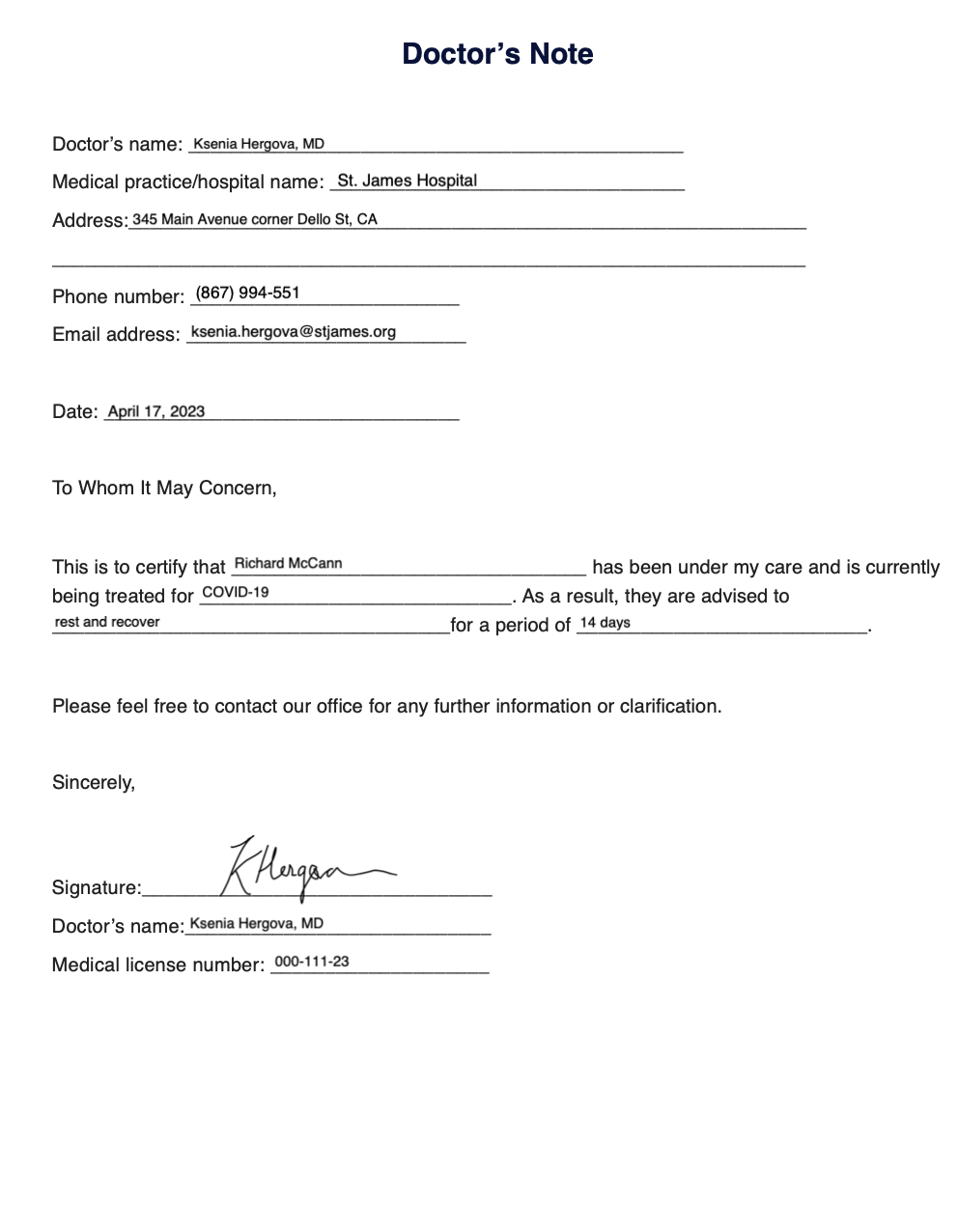 Doctor&amp;#039;S Note Template &amp;amp; Example | Free Pdf Download within Free Printable Doctor Excuse Notes