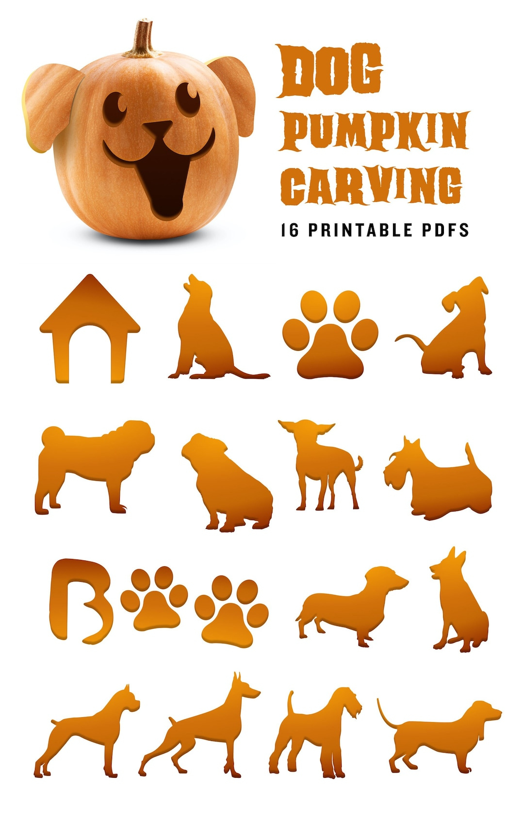 Dog Pumpkin Carving Stencil Including Doberman, Pug, Bulldog inside Free Printable Pumpkin Carving Templates Dog