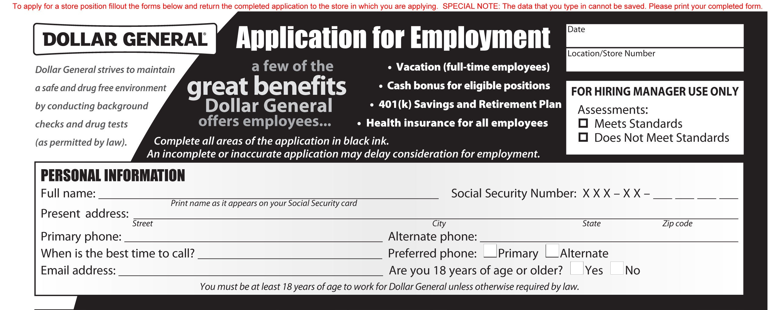 Dollar Tree Job Application Form Online regarding Free Printable Dollar Tree Application Form