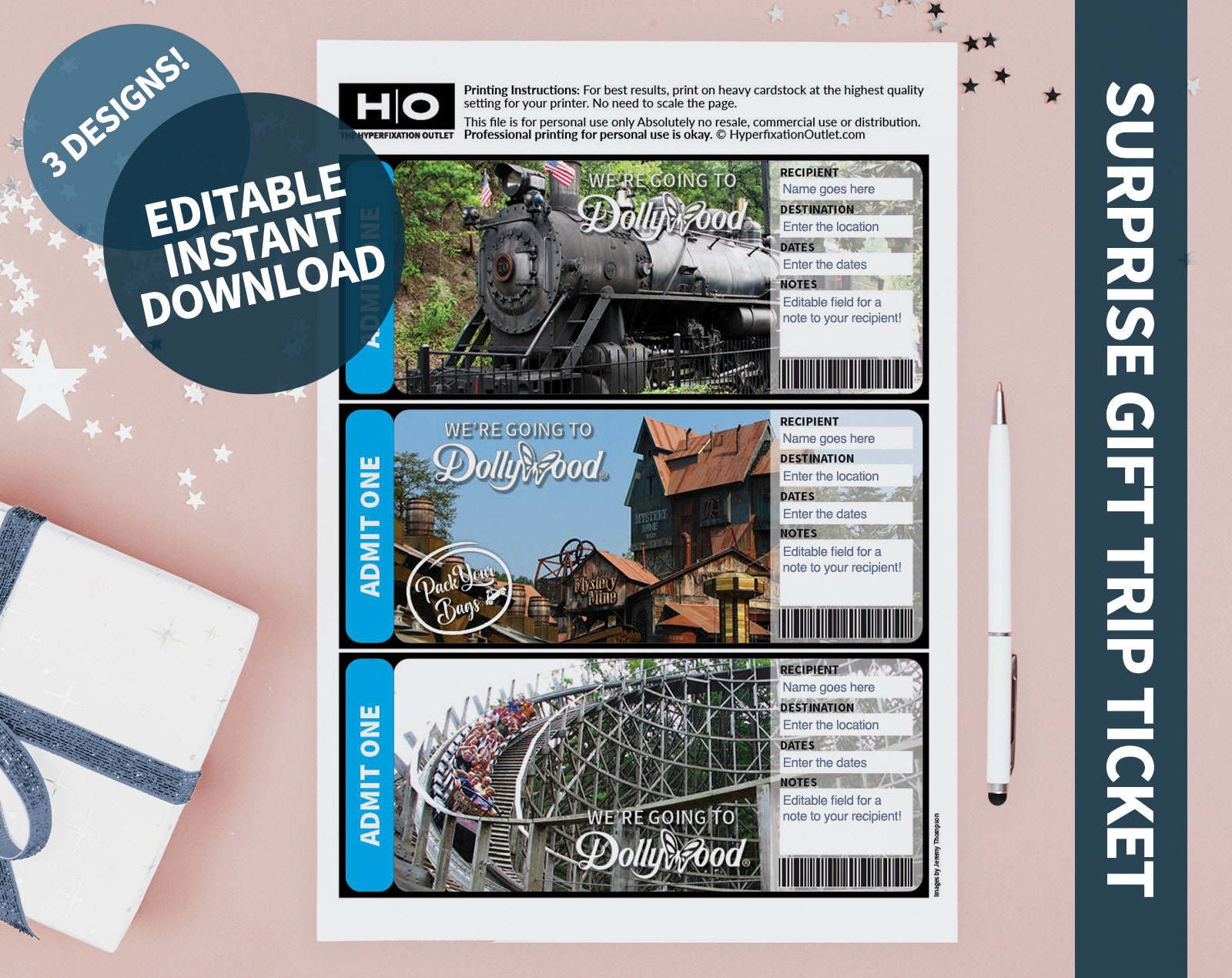 Dollywood Gift Trip Mock Ticket. Instant Download. Editable Pdf inside Free Printable Dollywood Coupons