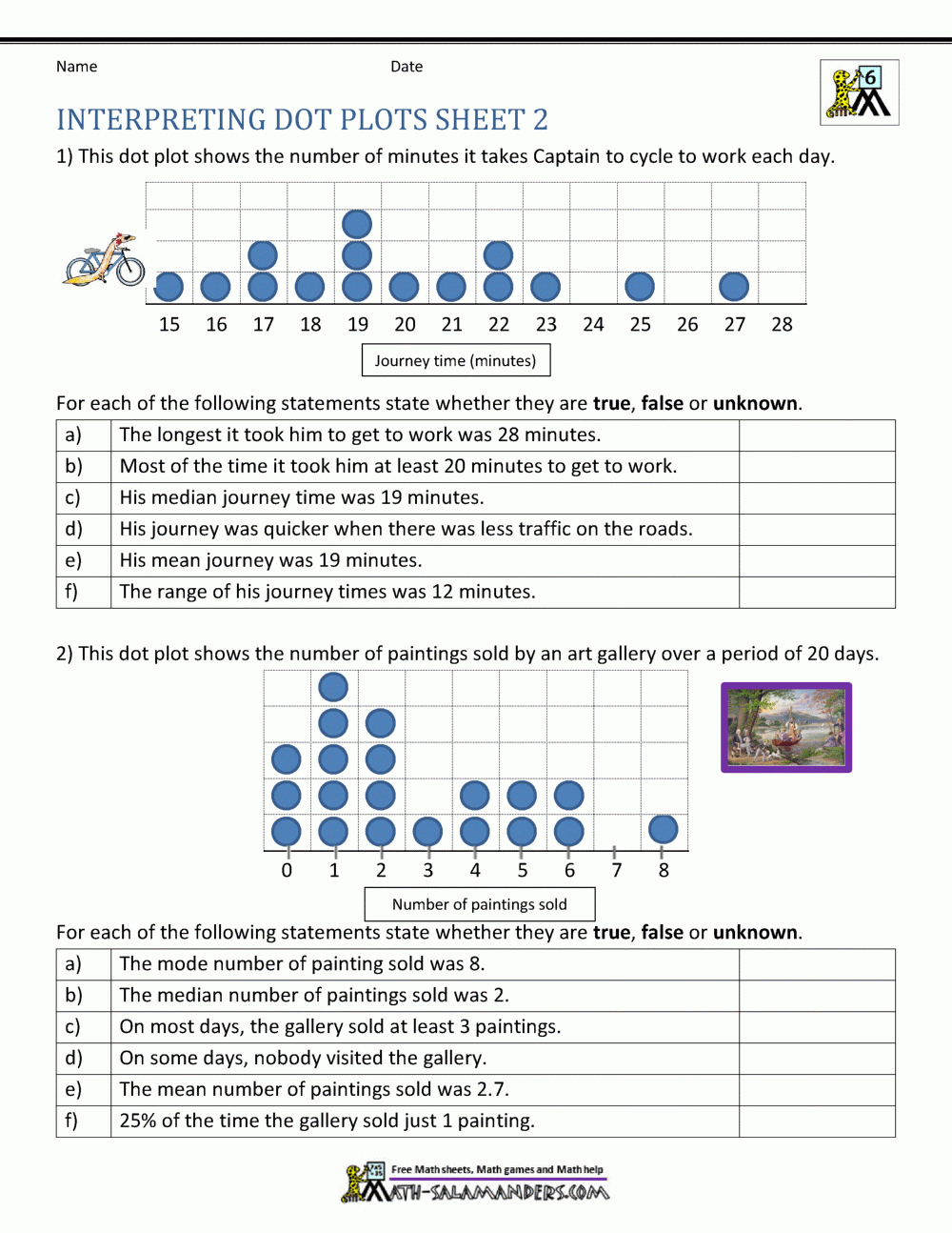 Dot Plot Worksheets pertaining to Free Printable Statistics Worksheets