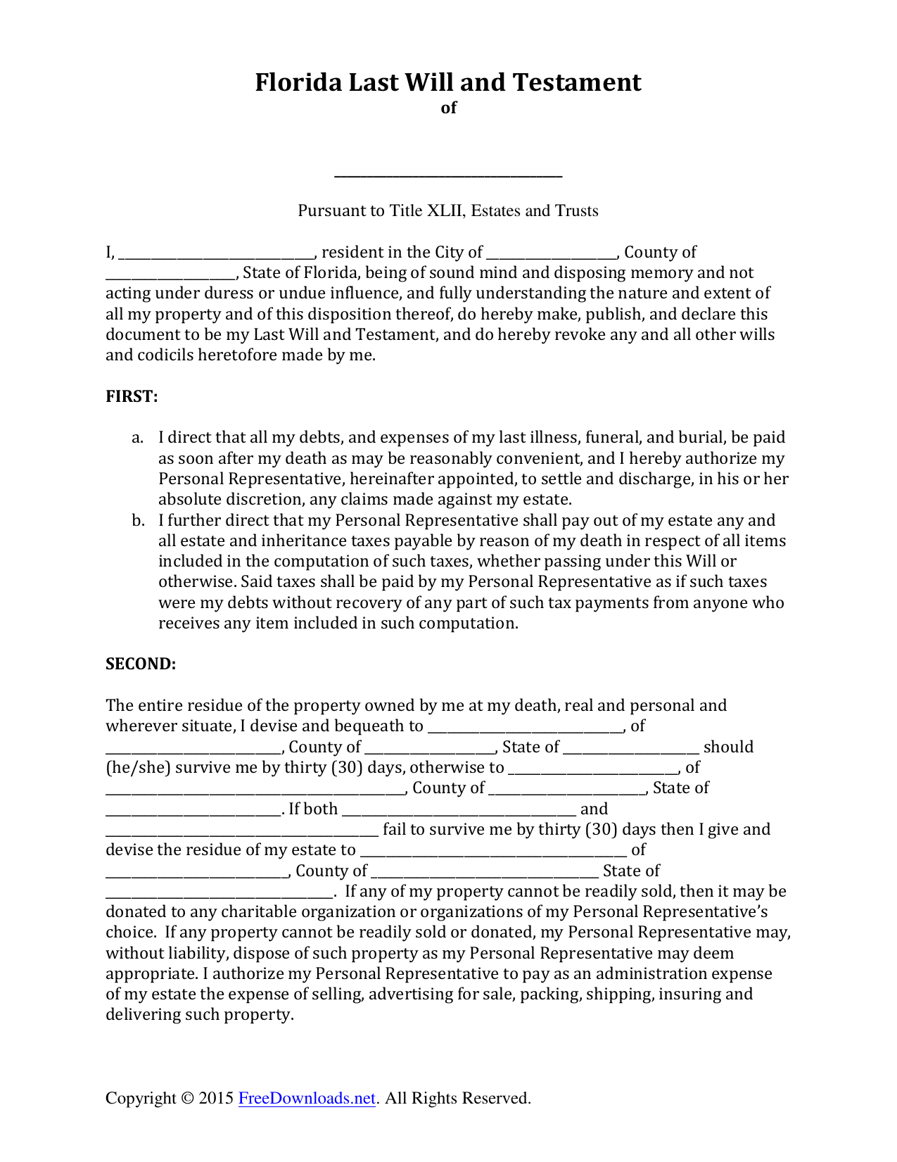 Download Florida Last Will And Testament Form | Pdf | Rtf | Word intended for Free Printable Florida Will