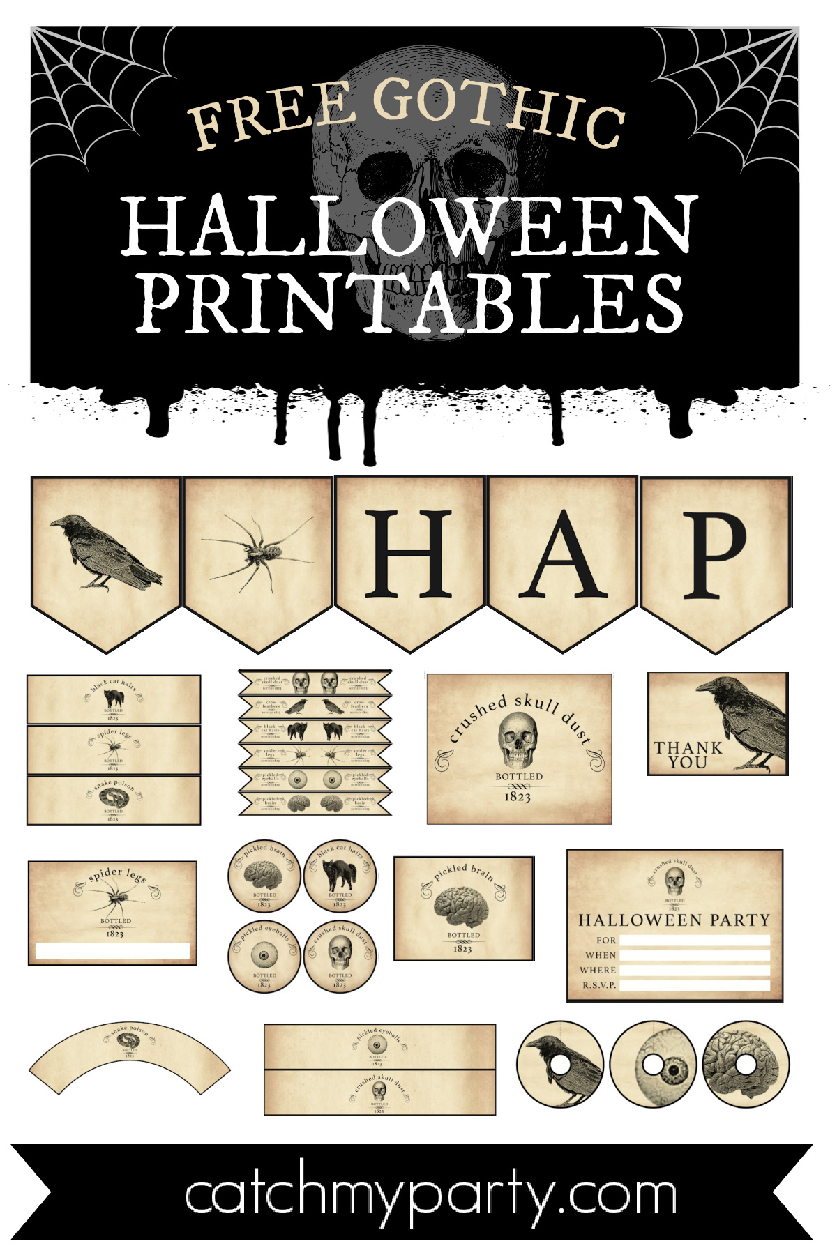 Download The Best Free Gothic Halloween Party Printables! | Catch within Free Printable Halloween Decorations Scary