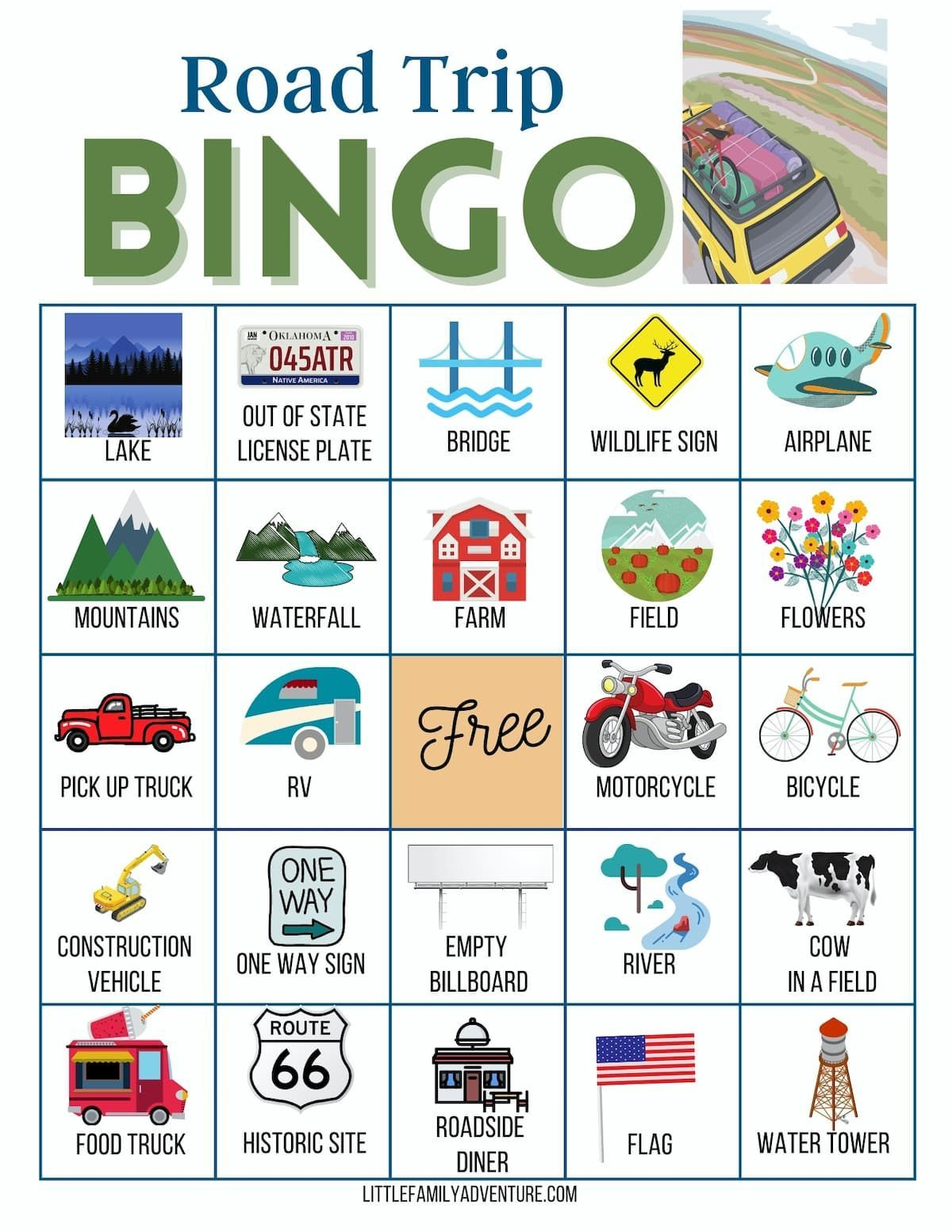 Download These Free Car Bingo Printable Cards with Free Printable Car Bingo