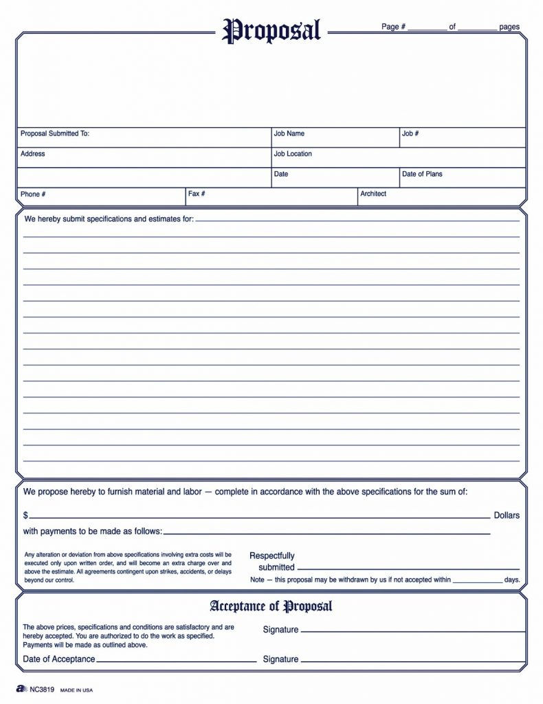 Downloadable Blank Free Printable Bid Proposal Forms with regard to Free Printable Contractor Proposal Forms