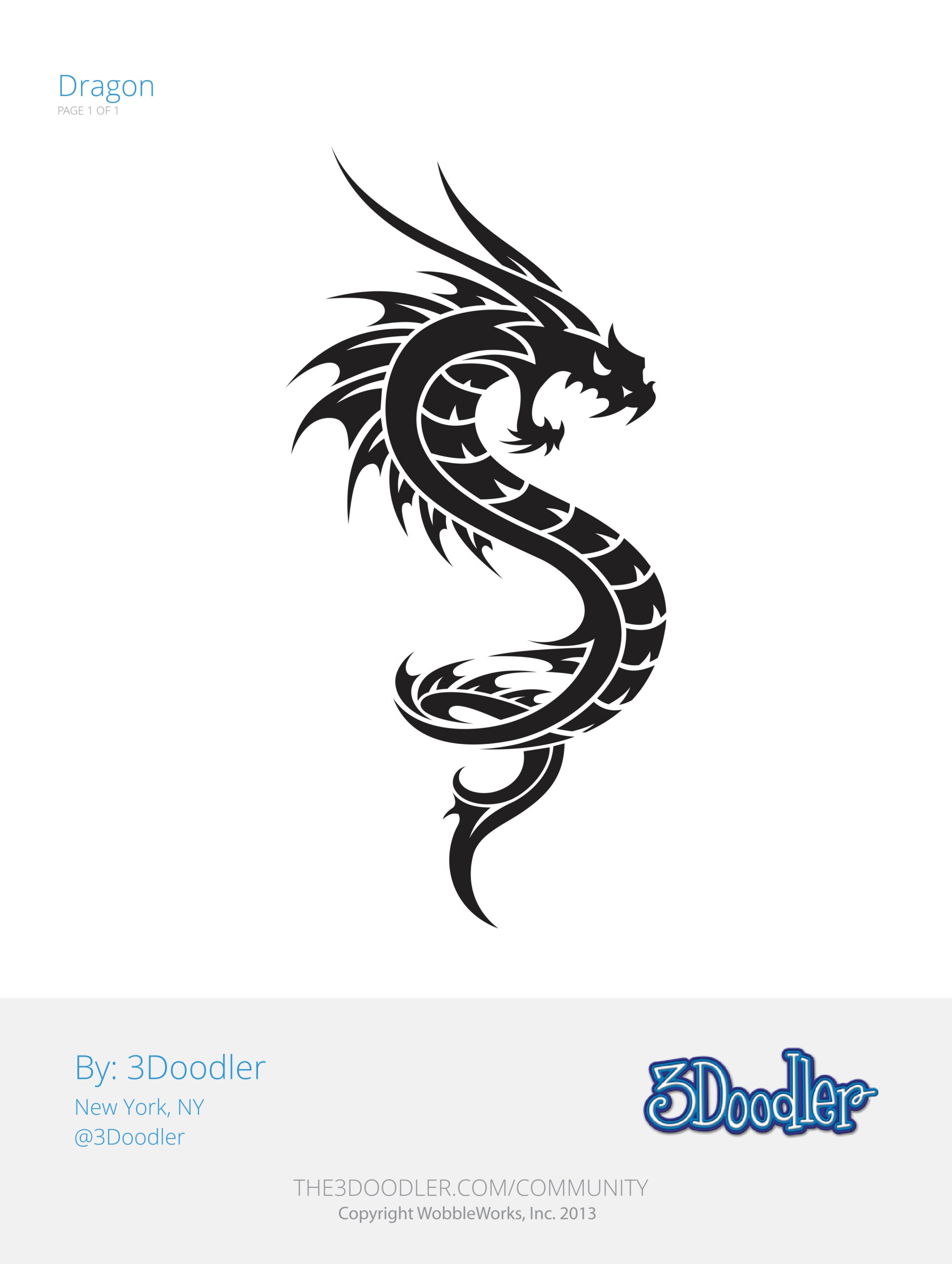 Dragon 3D Pen Stencil - 3Doodler regarding Free Printable Dragon Stencils