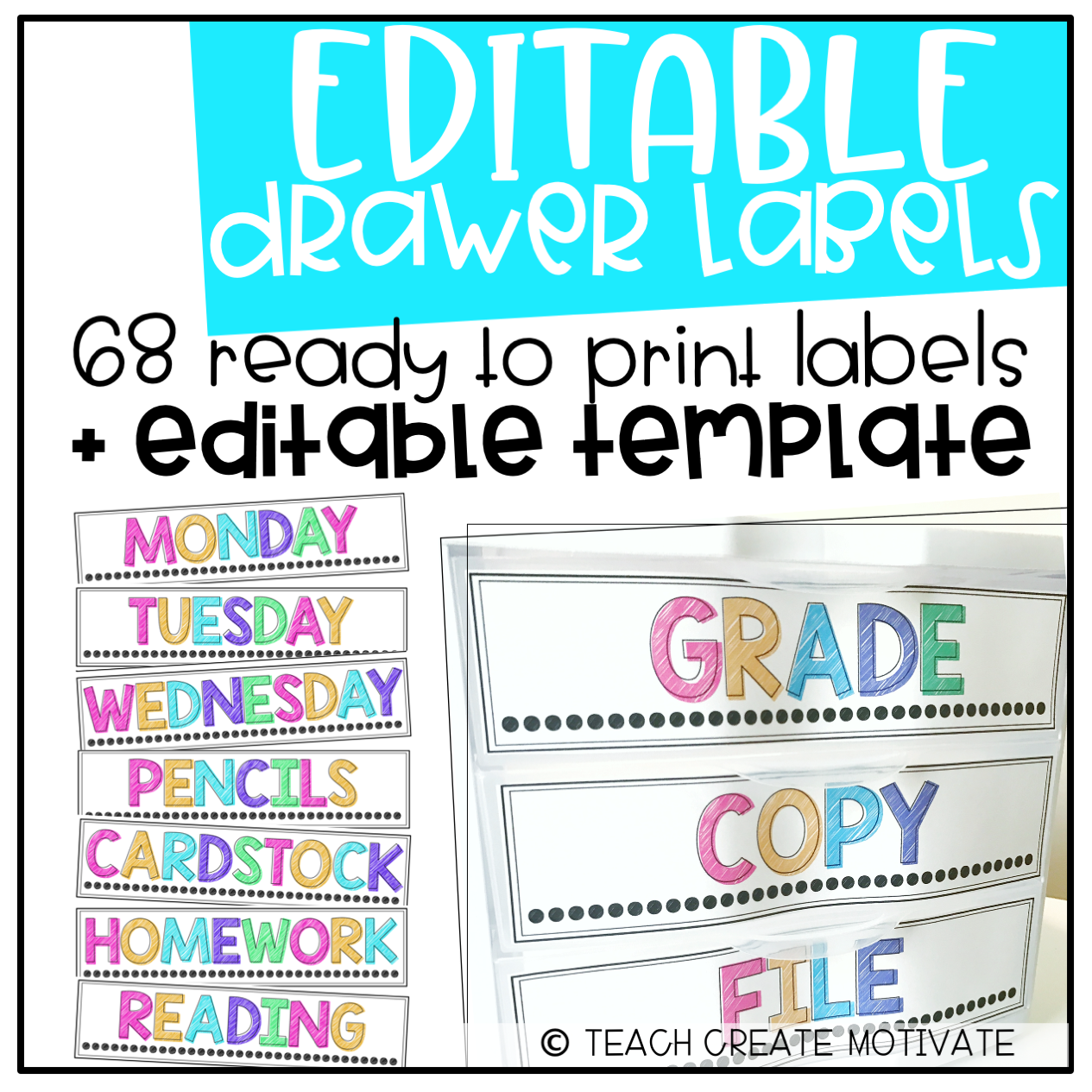 Drawer Labels {Bright &amp;amp; Editable!} - Teach Create Motivate inside Free Printable Classroom Tray Labels